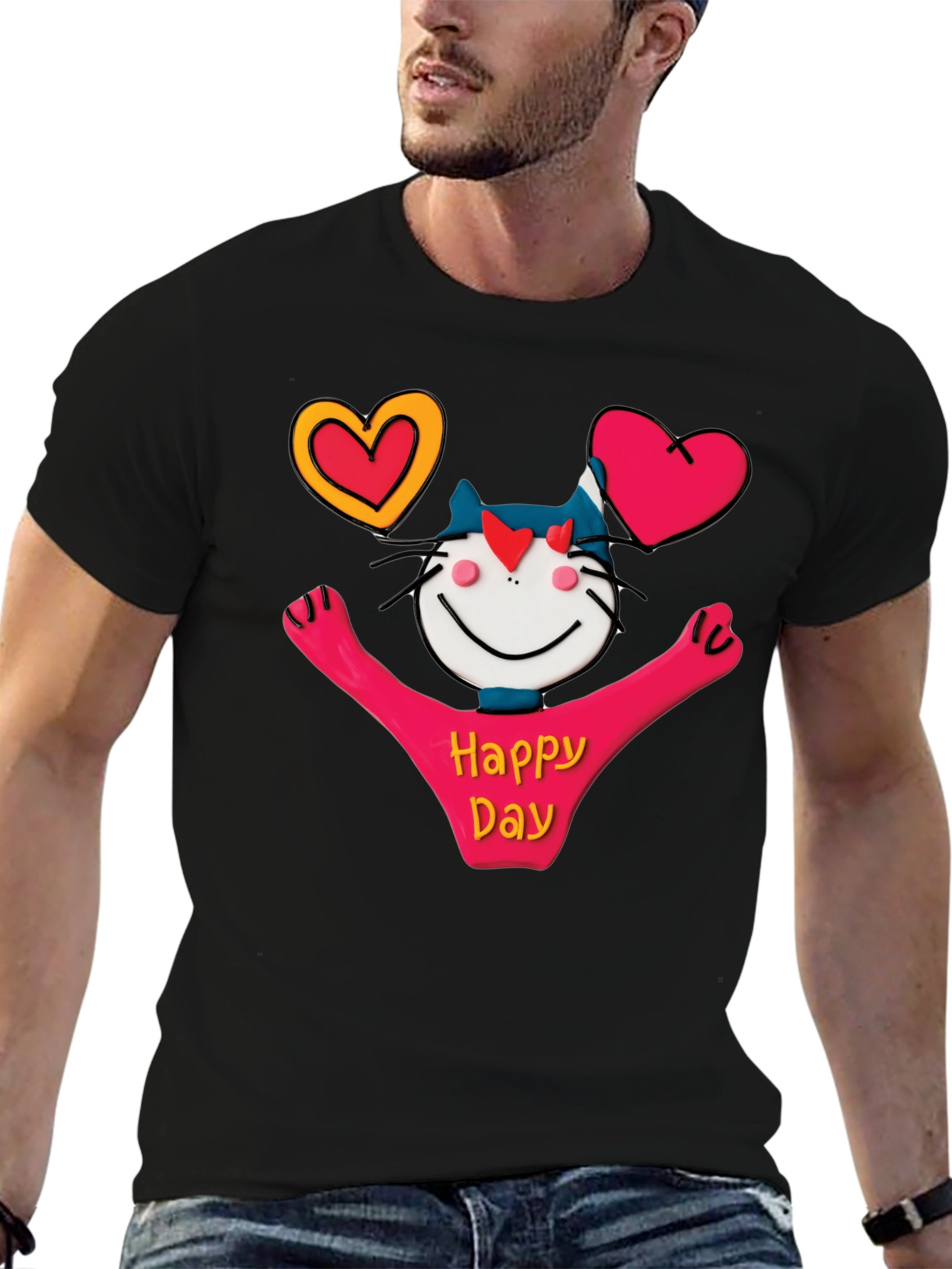 Happy Day Cartoon Cat Graphic Tee