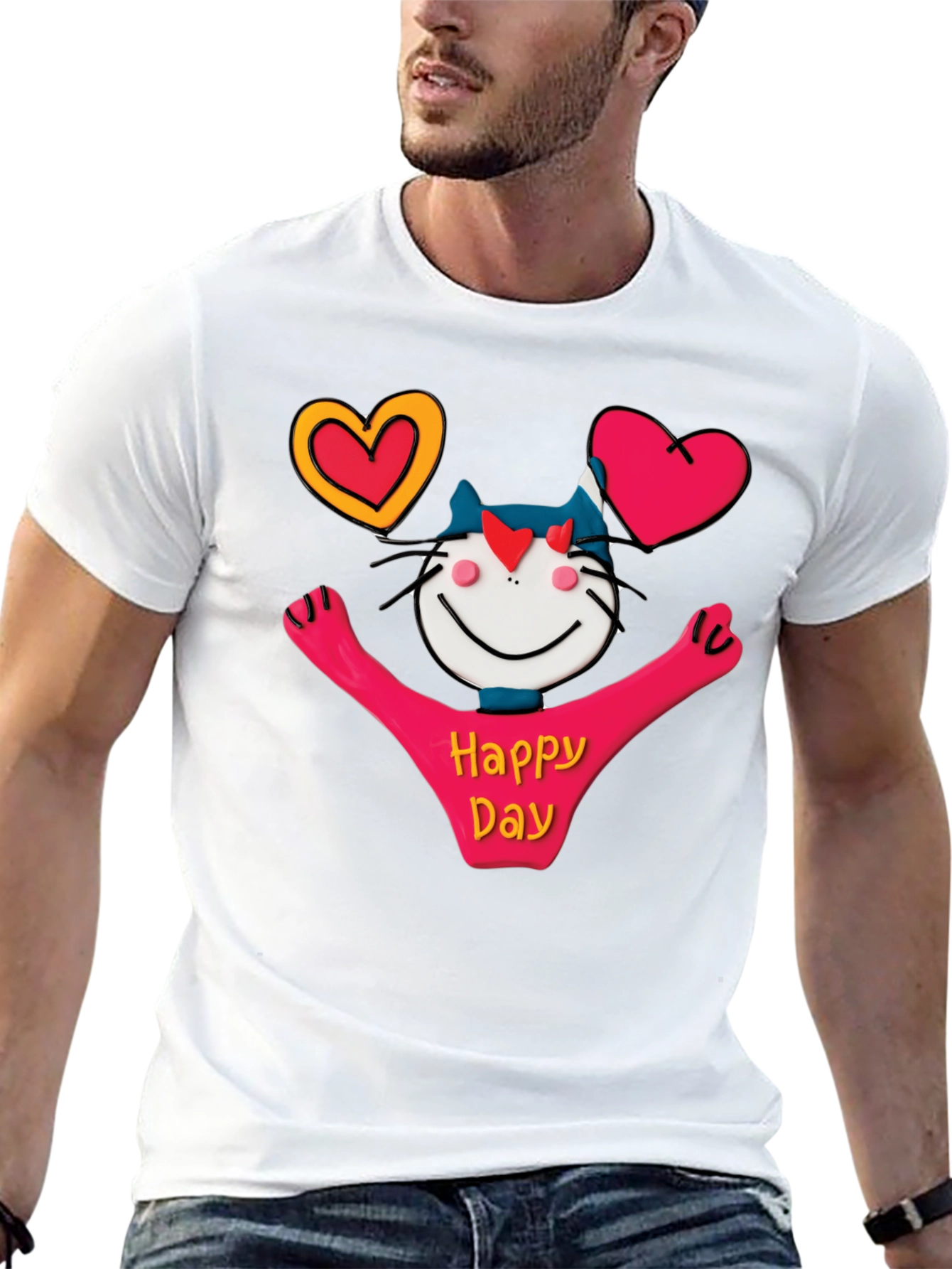 Happy Day Cartoon Cat Graphic Tee