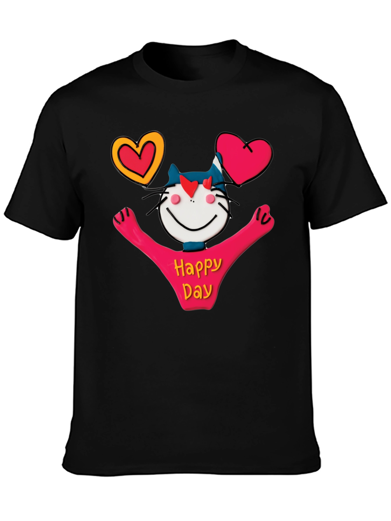 Happy Day Cartoon Cat Graphic Tee