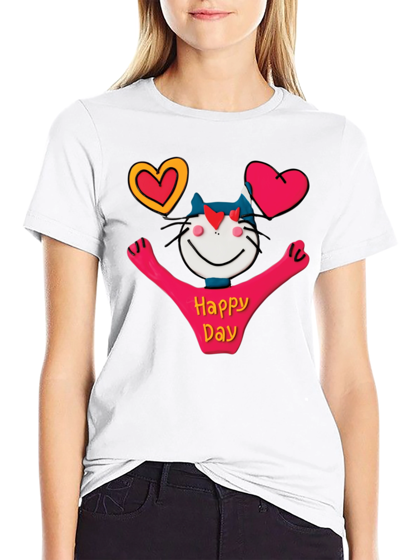 Happy Day Cartoon Cat Graphic Tee
