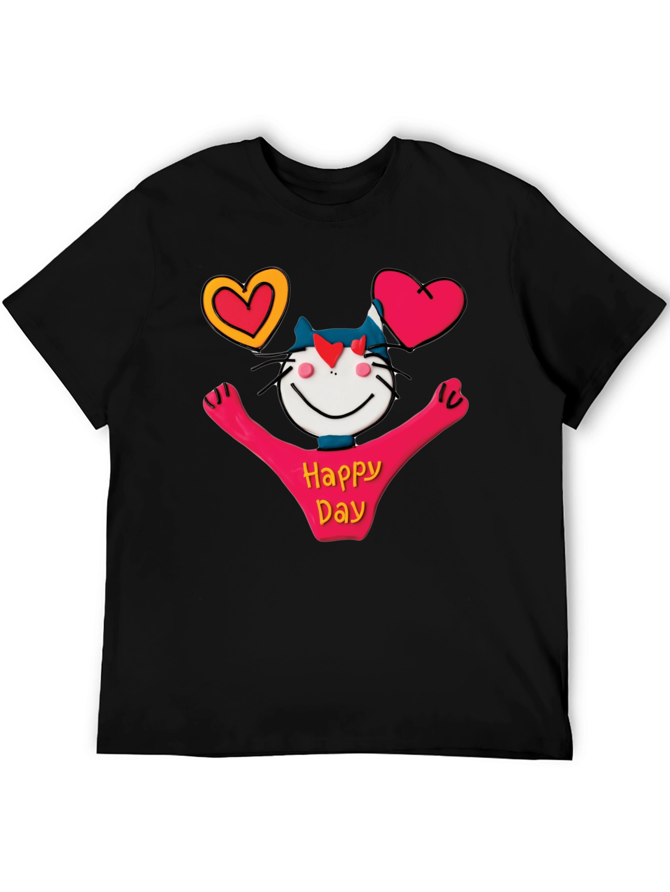 Happy Day Cartoon Cat Graphic Tee