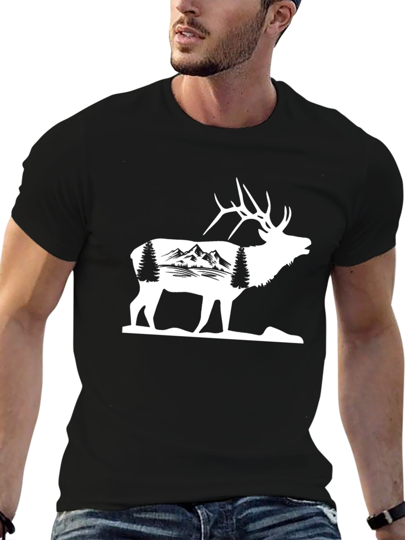 Mountain Elk Graphic Tee - Black Cotton Blend