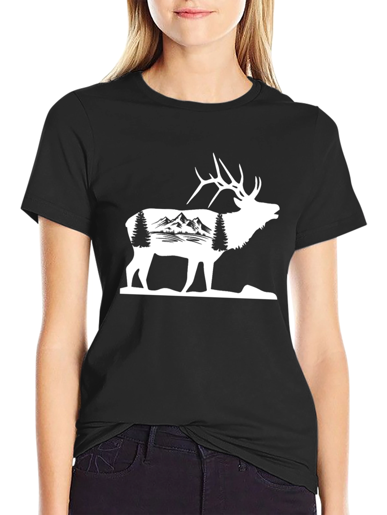 Mountain Elk Graphic Tee - Black Cotton Blend