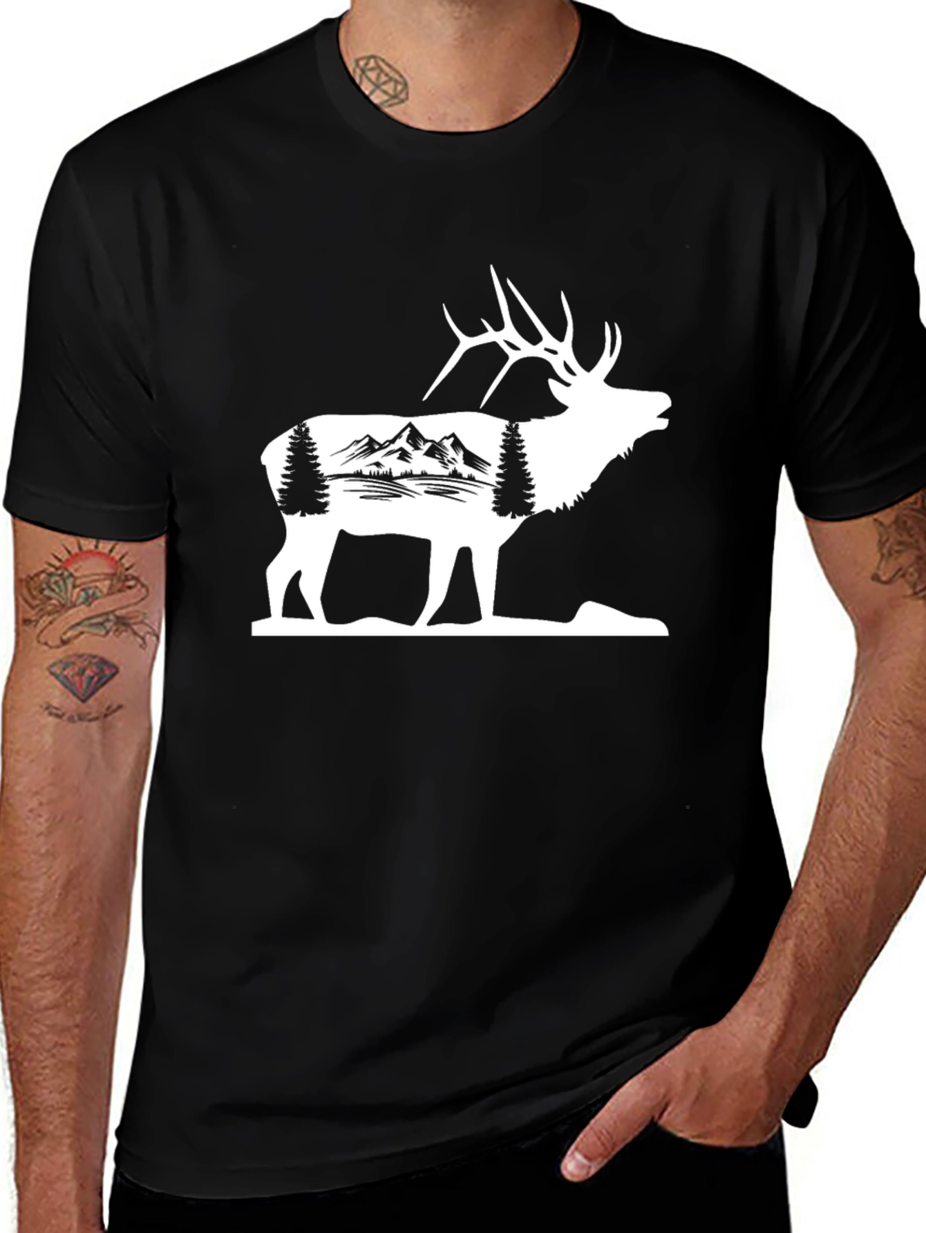 Mountain Elk Graphic Tee - Black Cotton Blend