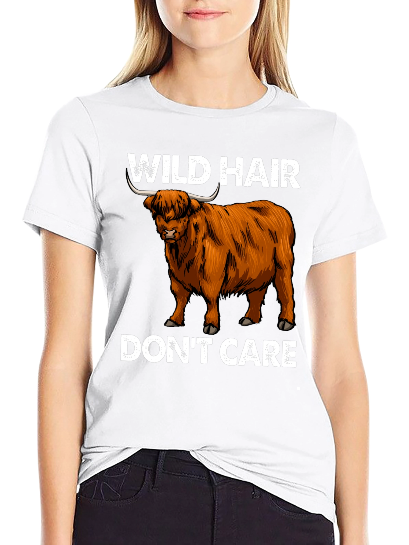 Wild Hair Dont Care Highland Cow T-Shirt