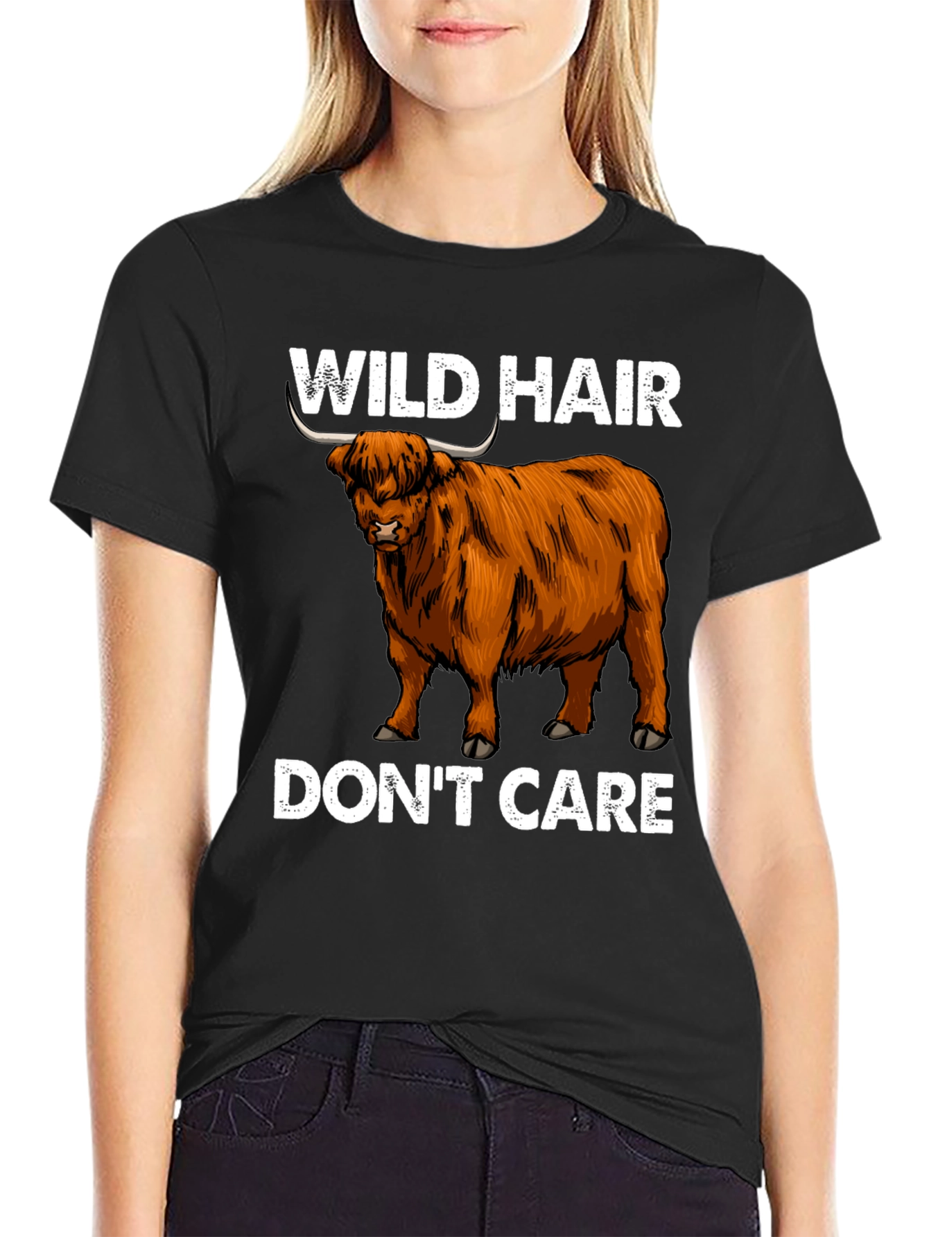 Wild Hair Dont Care Highland Cow T-Shirt