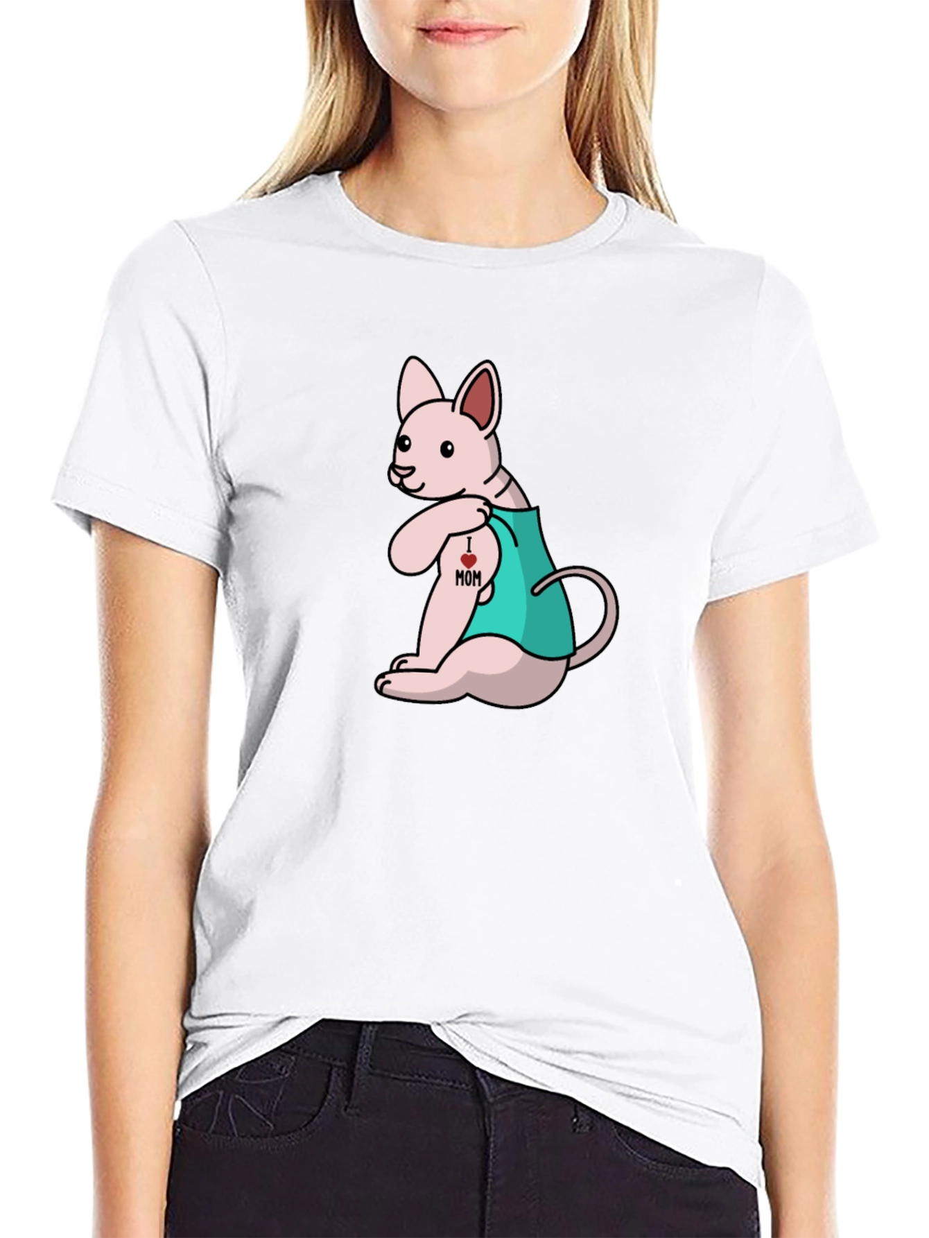 I Love Mom Tattoo Cat T-Shirt
