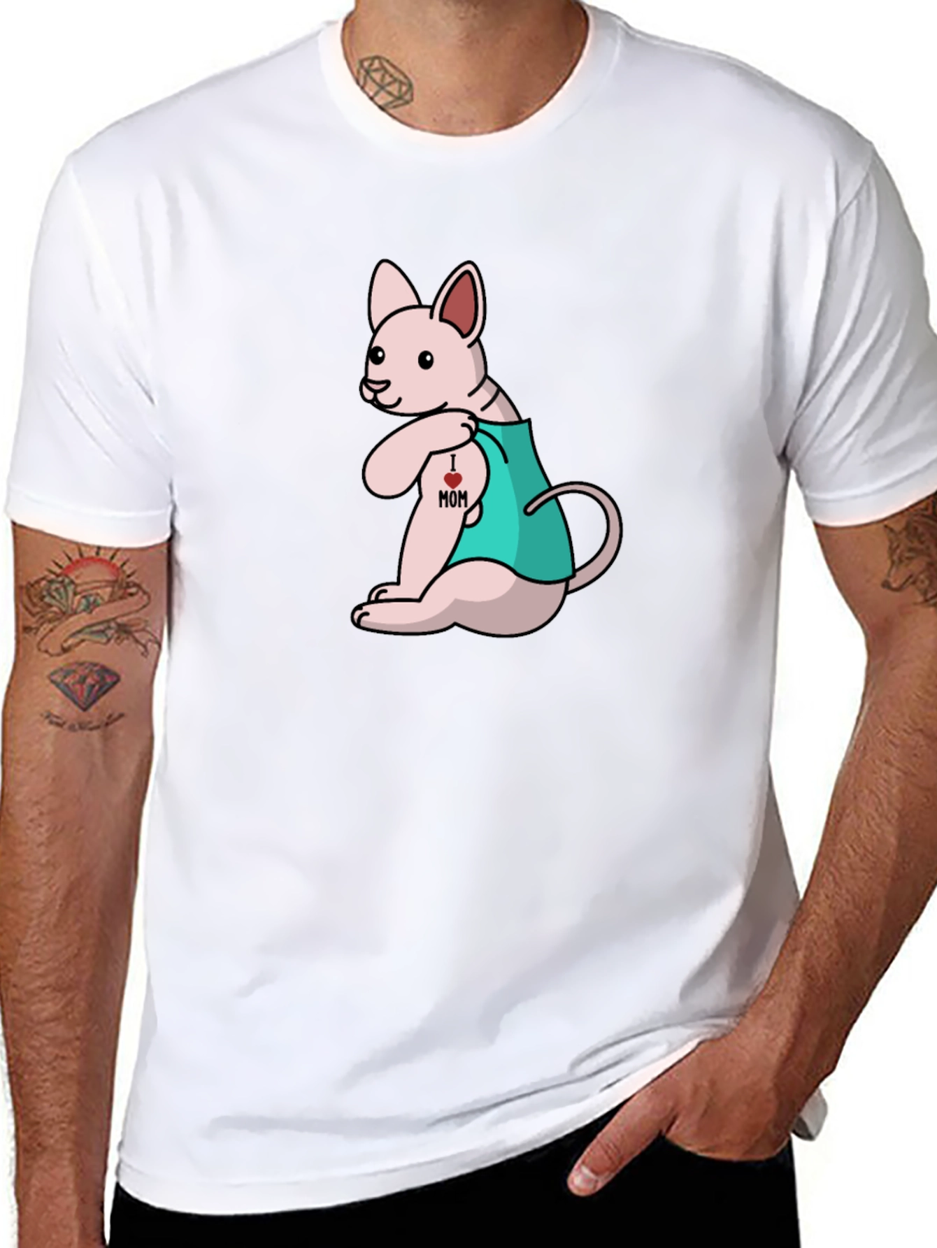 I Love Mom Tattoo Cat T-Shirt