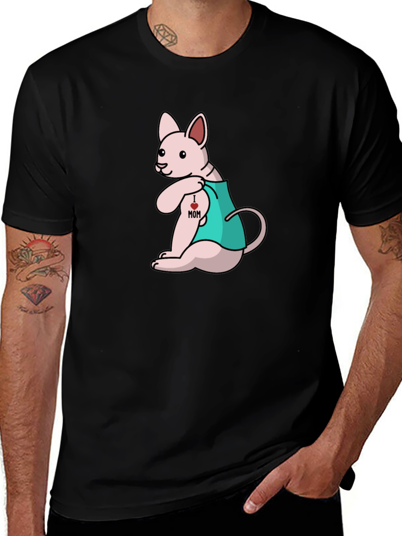 I Love Mom Tattoo Cat T-Shirt