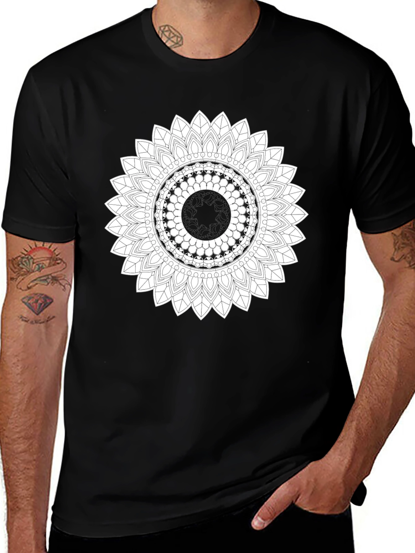Black T-Shirt with Mandala Design