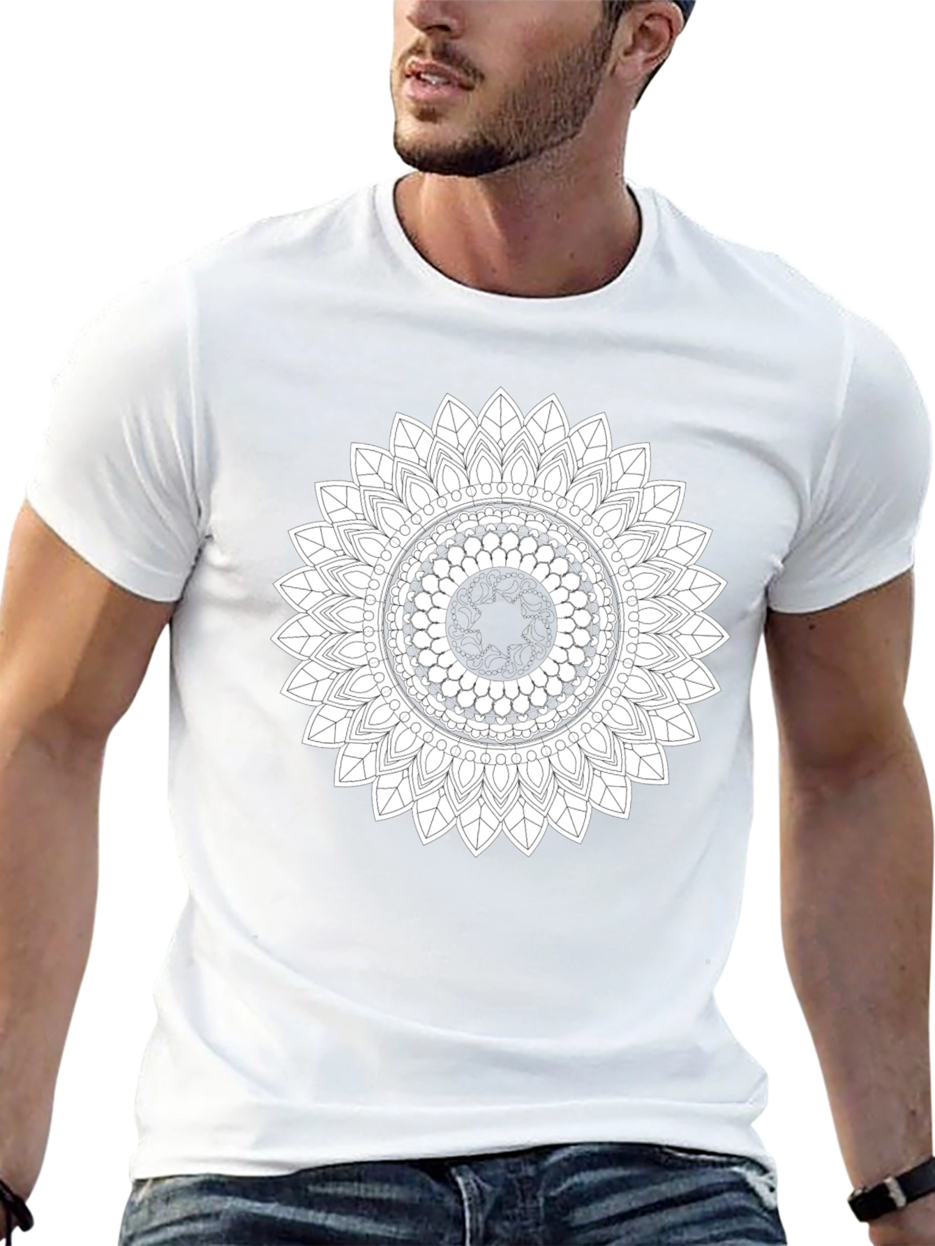 Black T-Shirt with Mandala Design