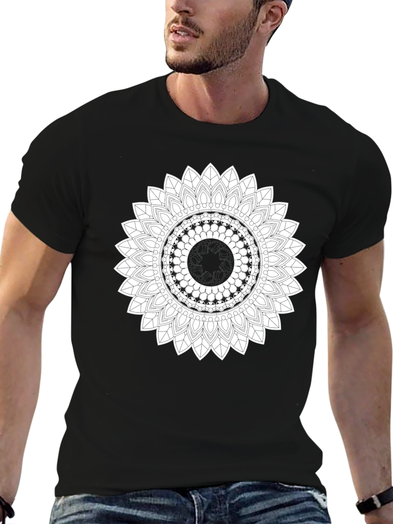 Black T-Shirt with Mandala Design