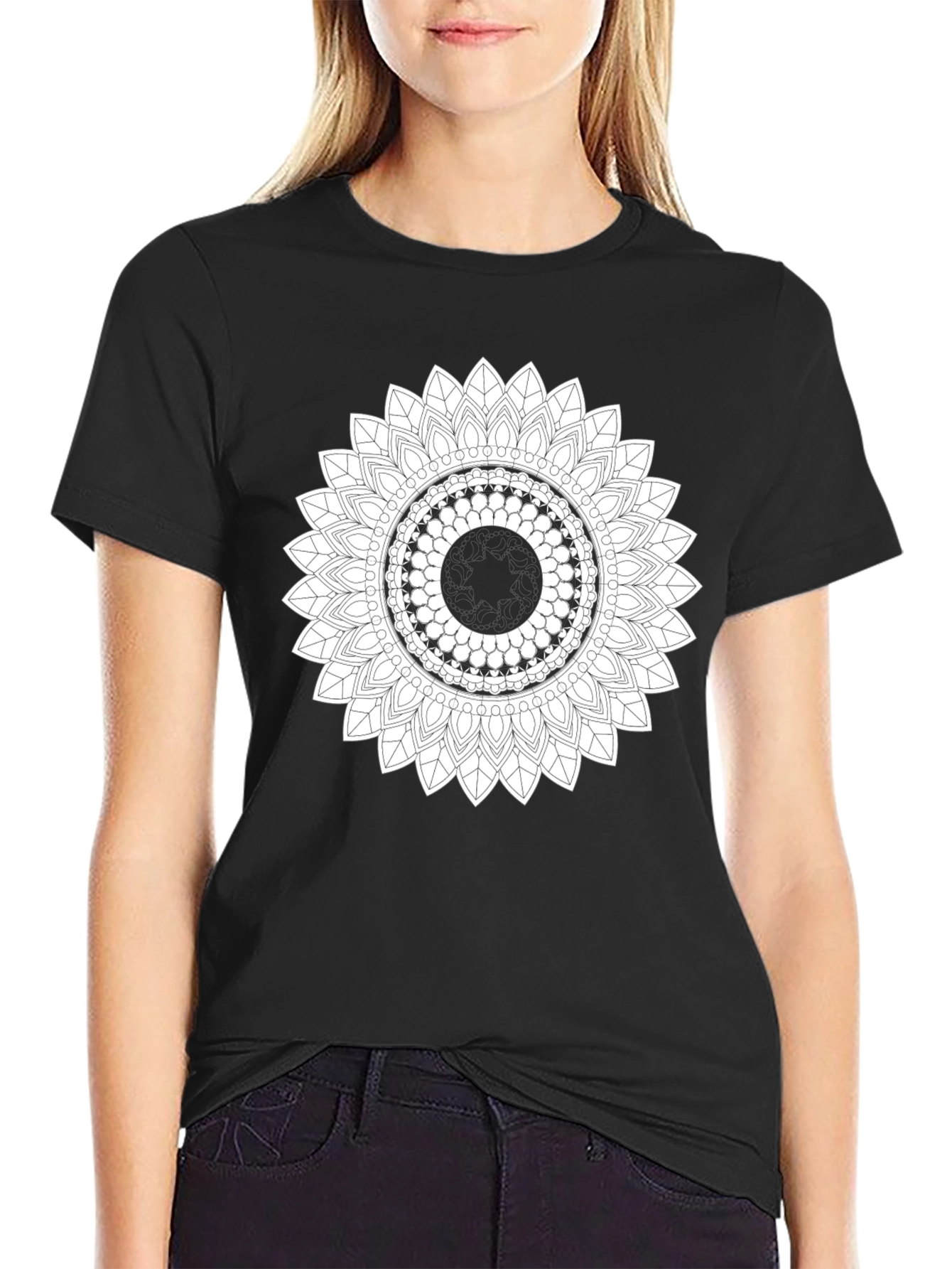 Black T-Shirt with Mandala Design