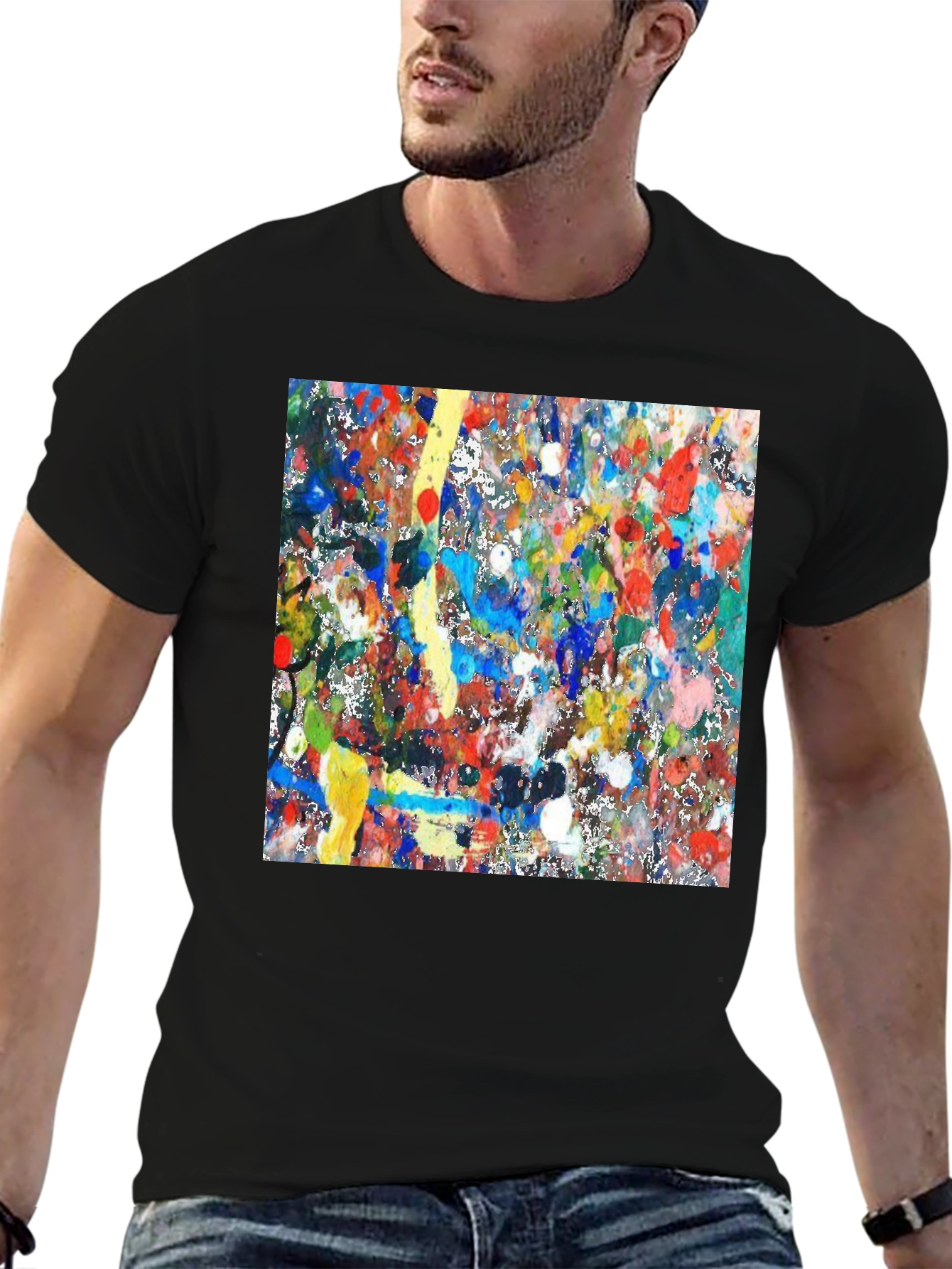 Abstract Art Splatter Print Black T-Shirt