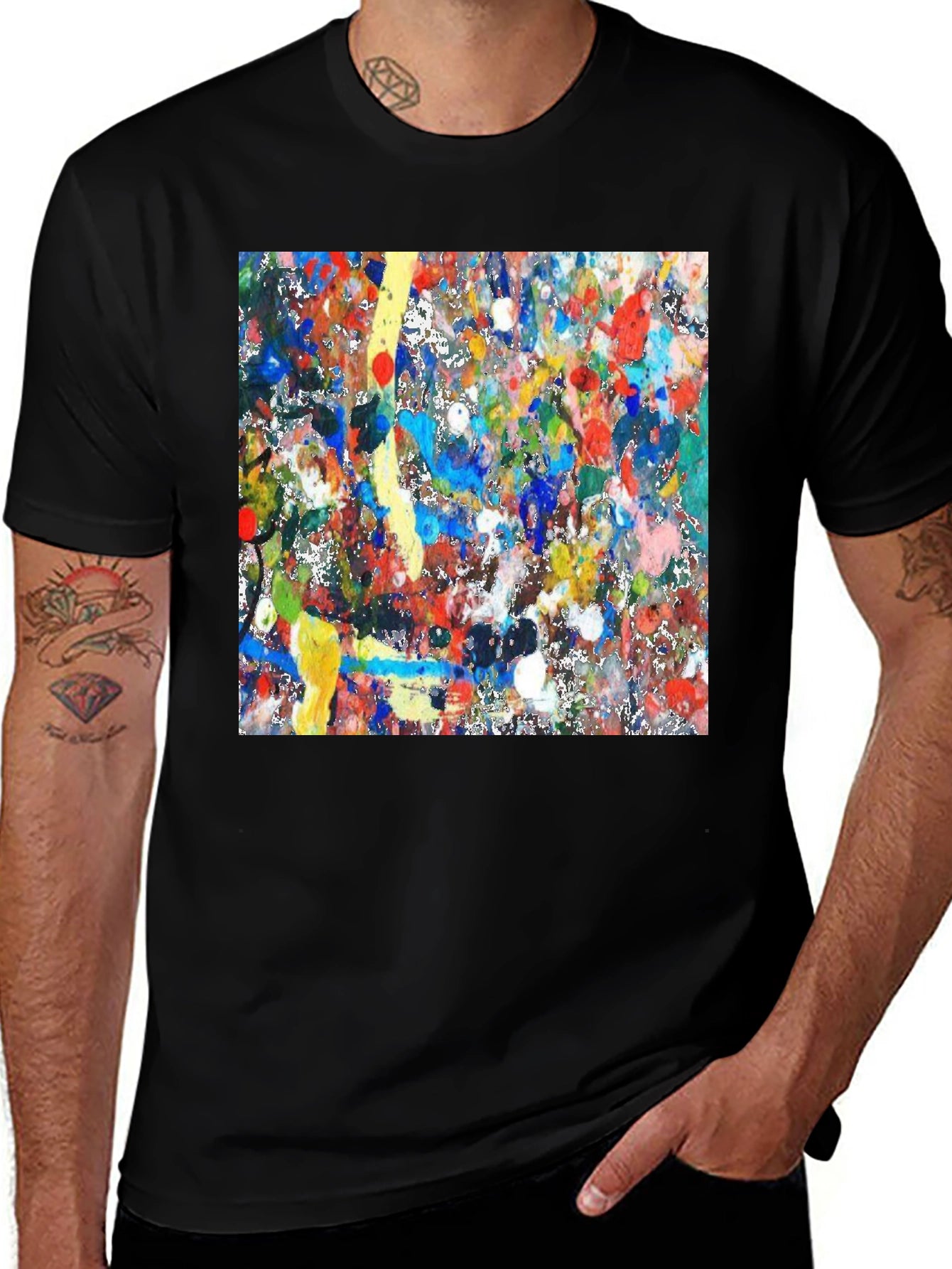 Abstract Art Splatter Print Black T-Shirt