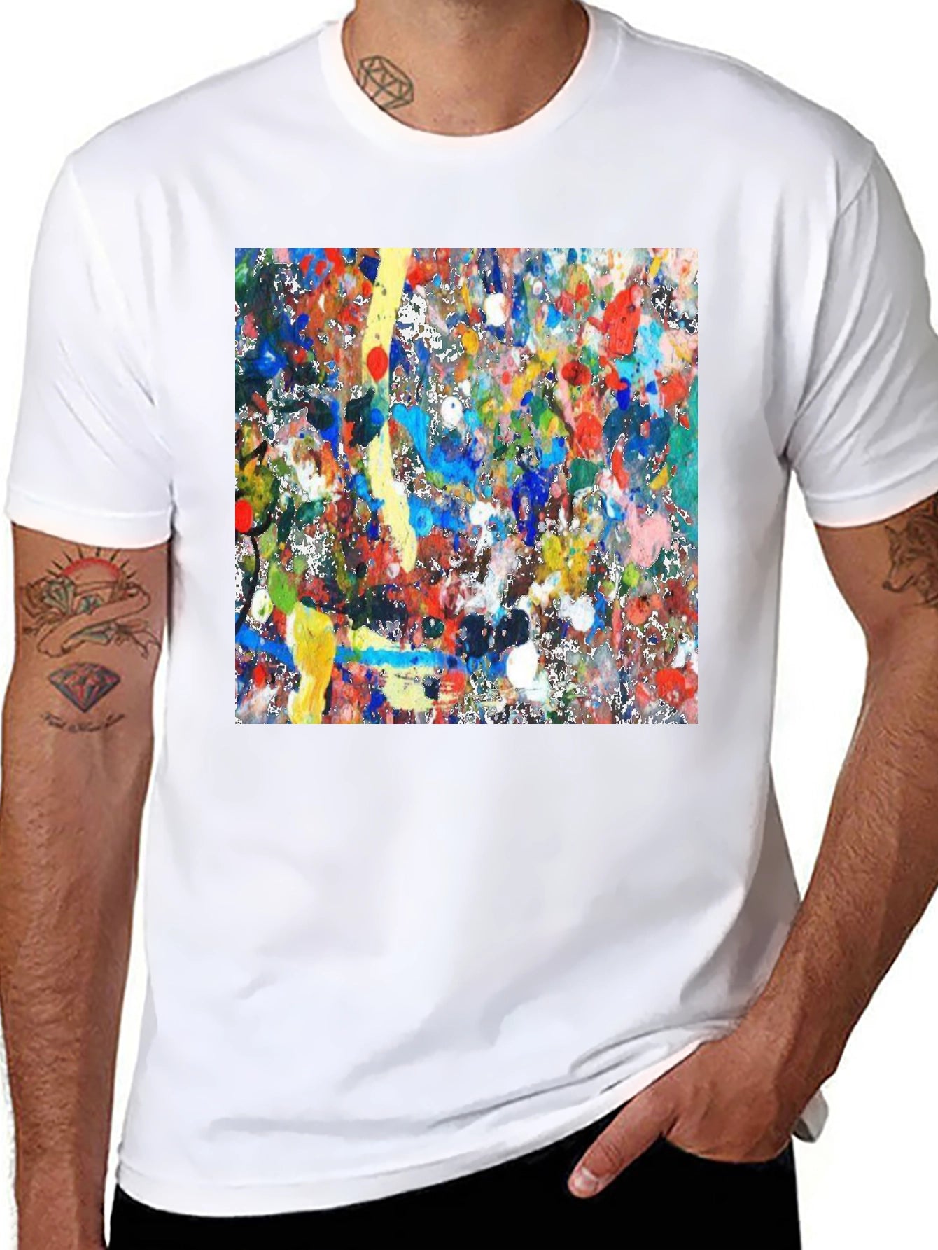 Abstract Art Splatter Print Black T-Shirt