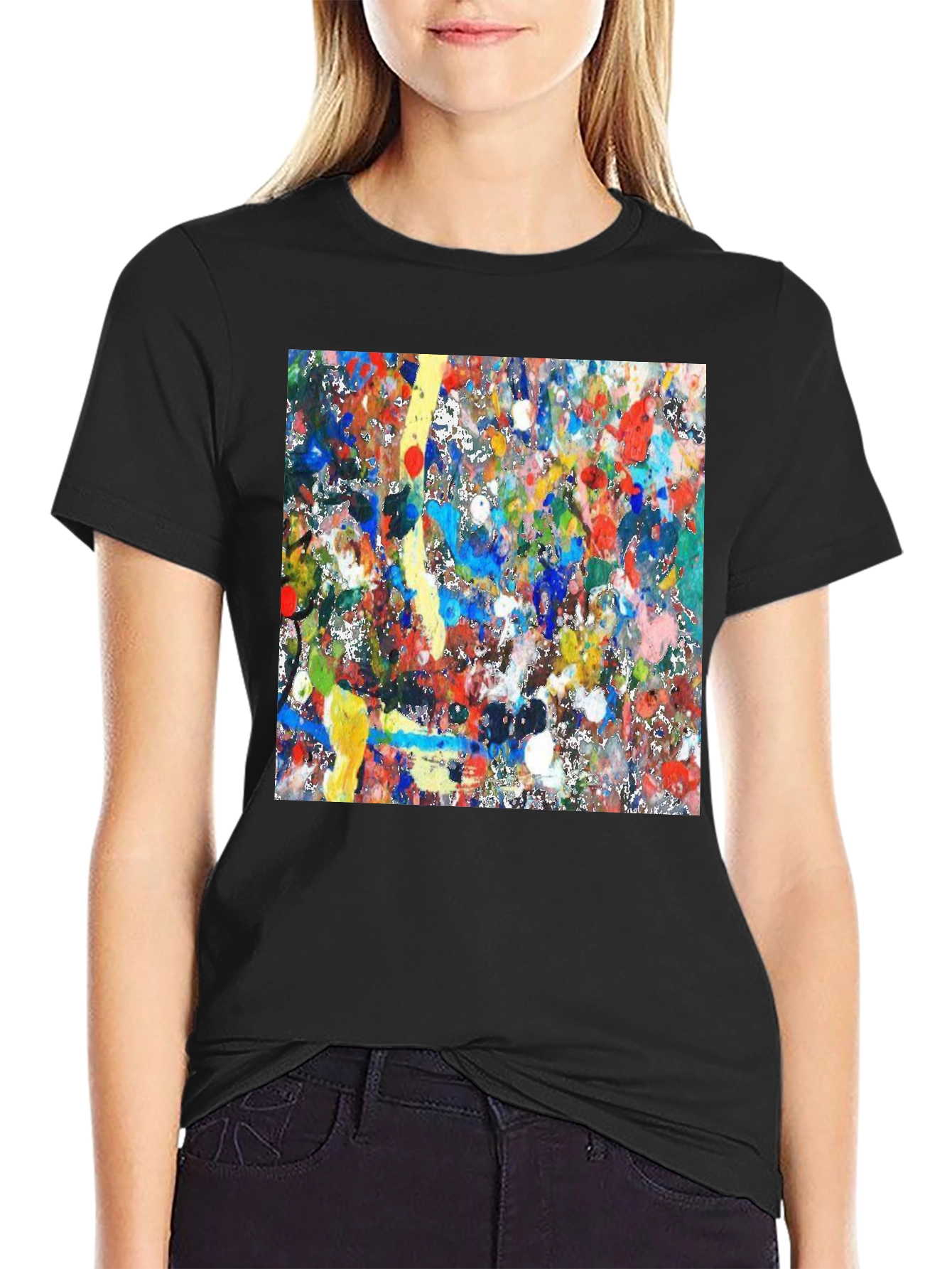 Abstract Art Splatter Print Black T-Shirt