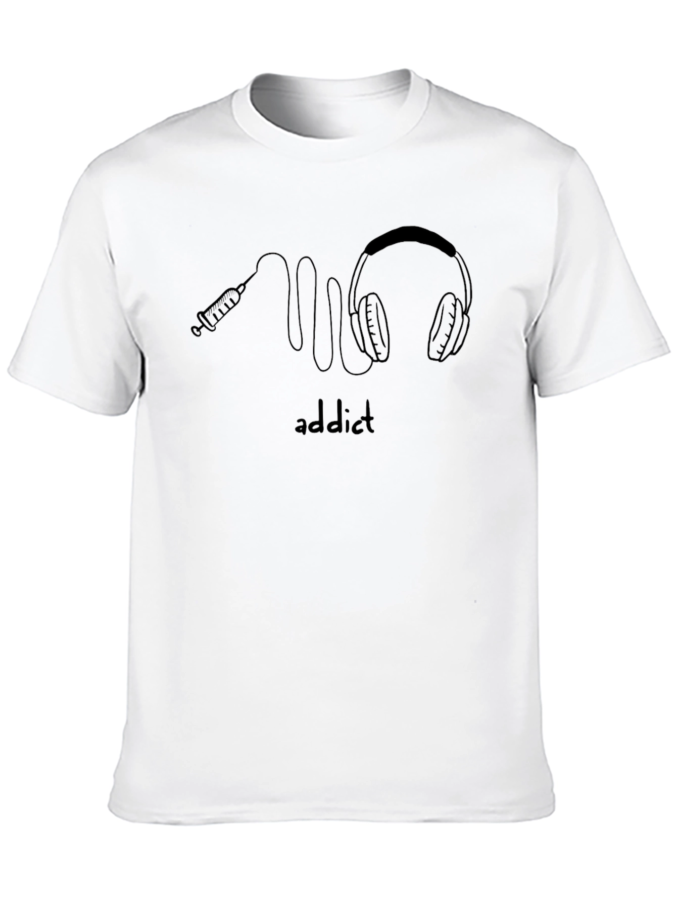 Addict Black T-Shirt: Headphones Graphic Tee