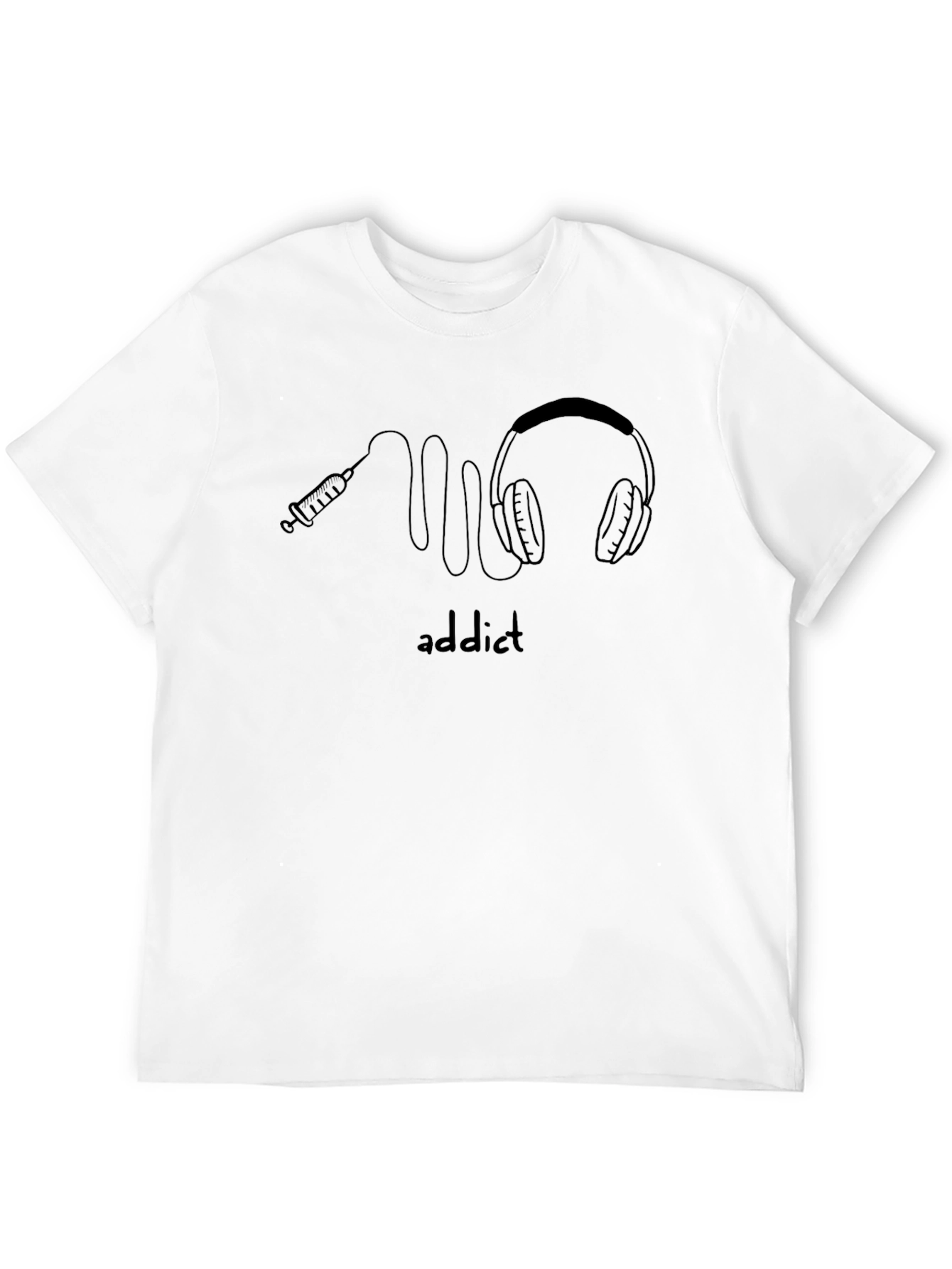 Addict Black T-Shirt: Headphones Graphic Tee