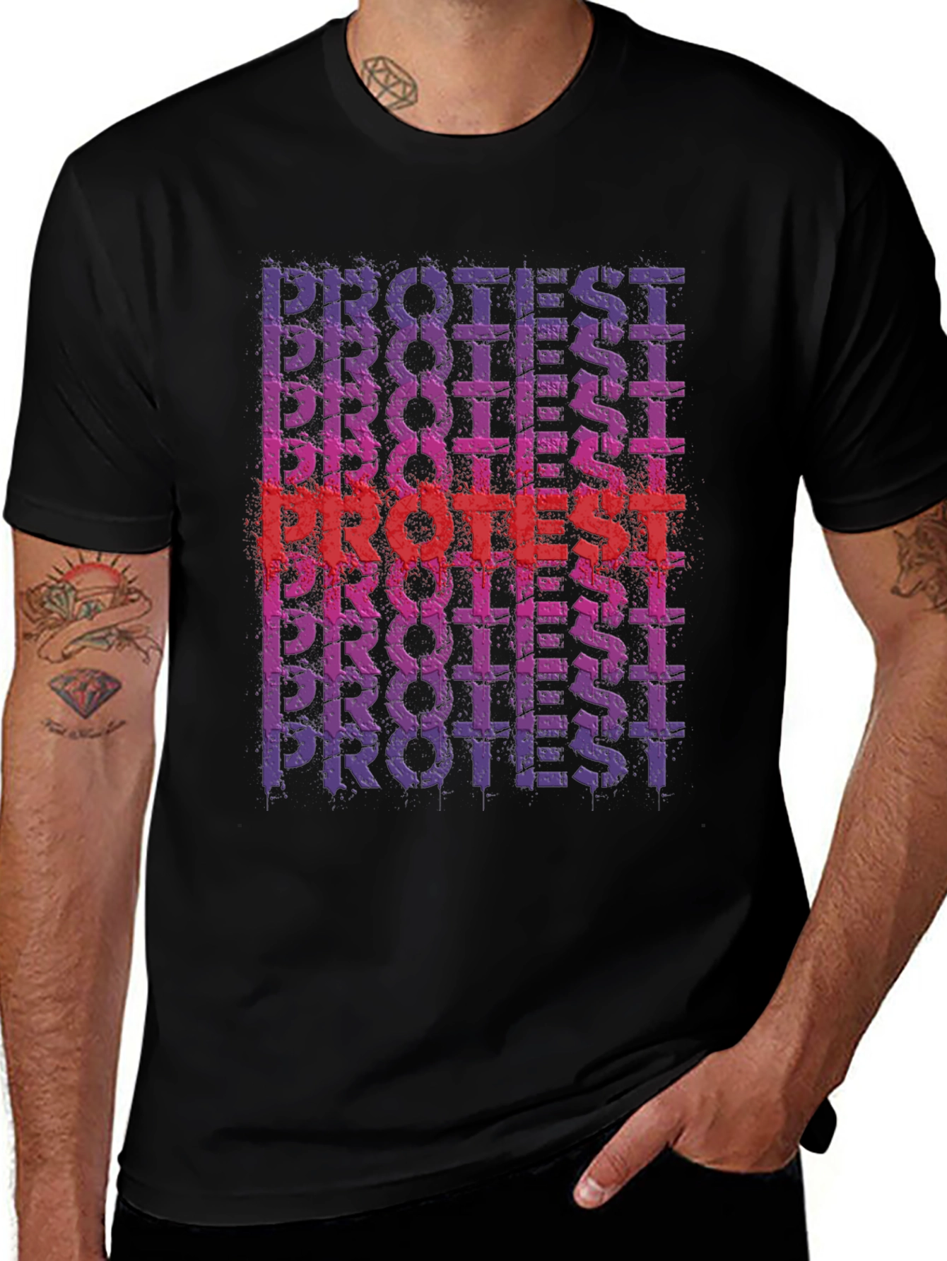 Protest Graphic Print Black Crew Neck T-Shirt
