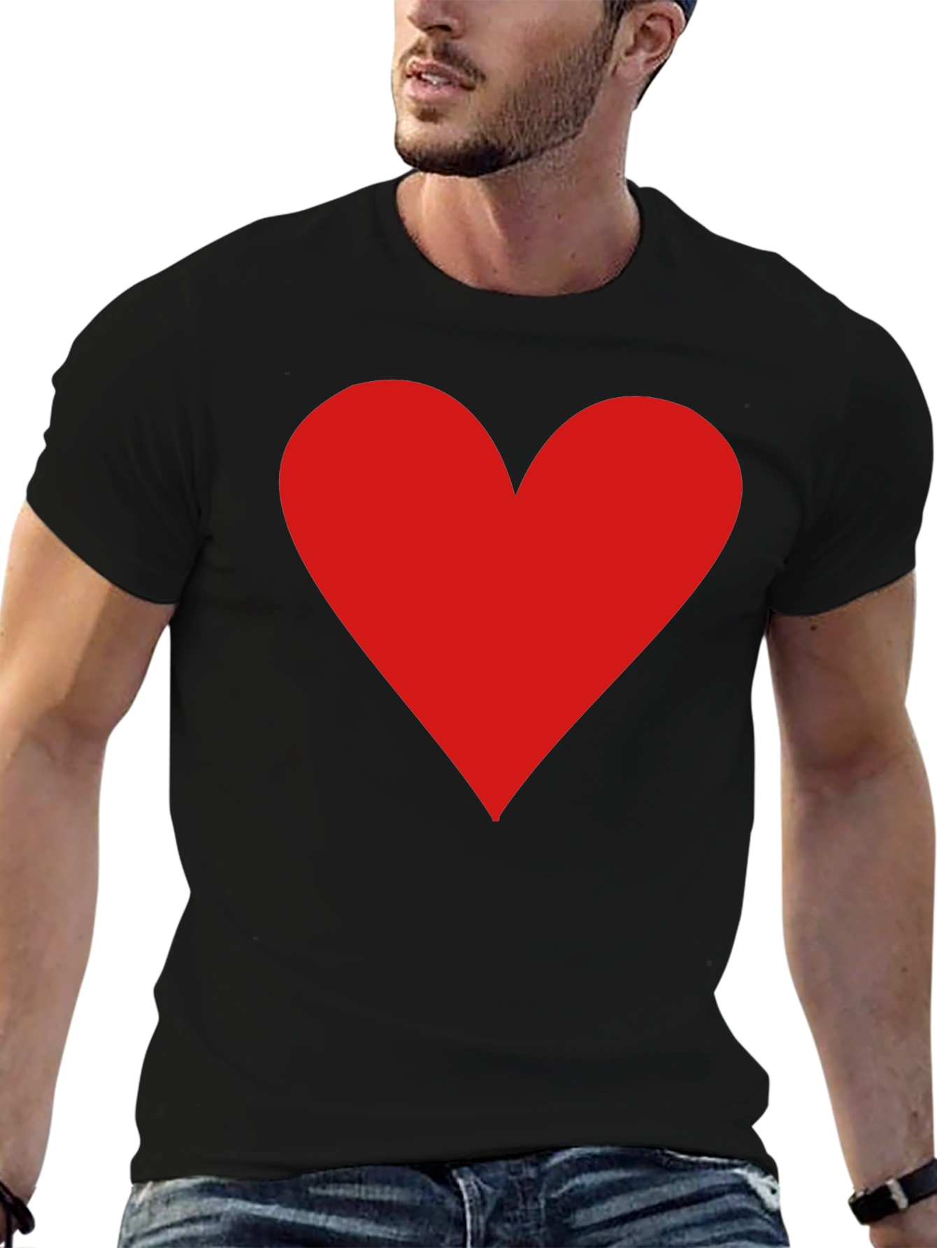 Red Heart Graphic Print Black T-Shirt