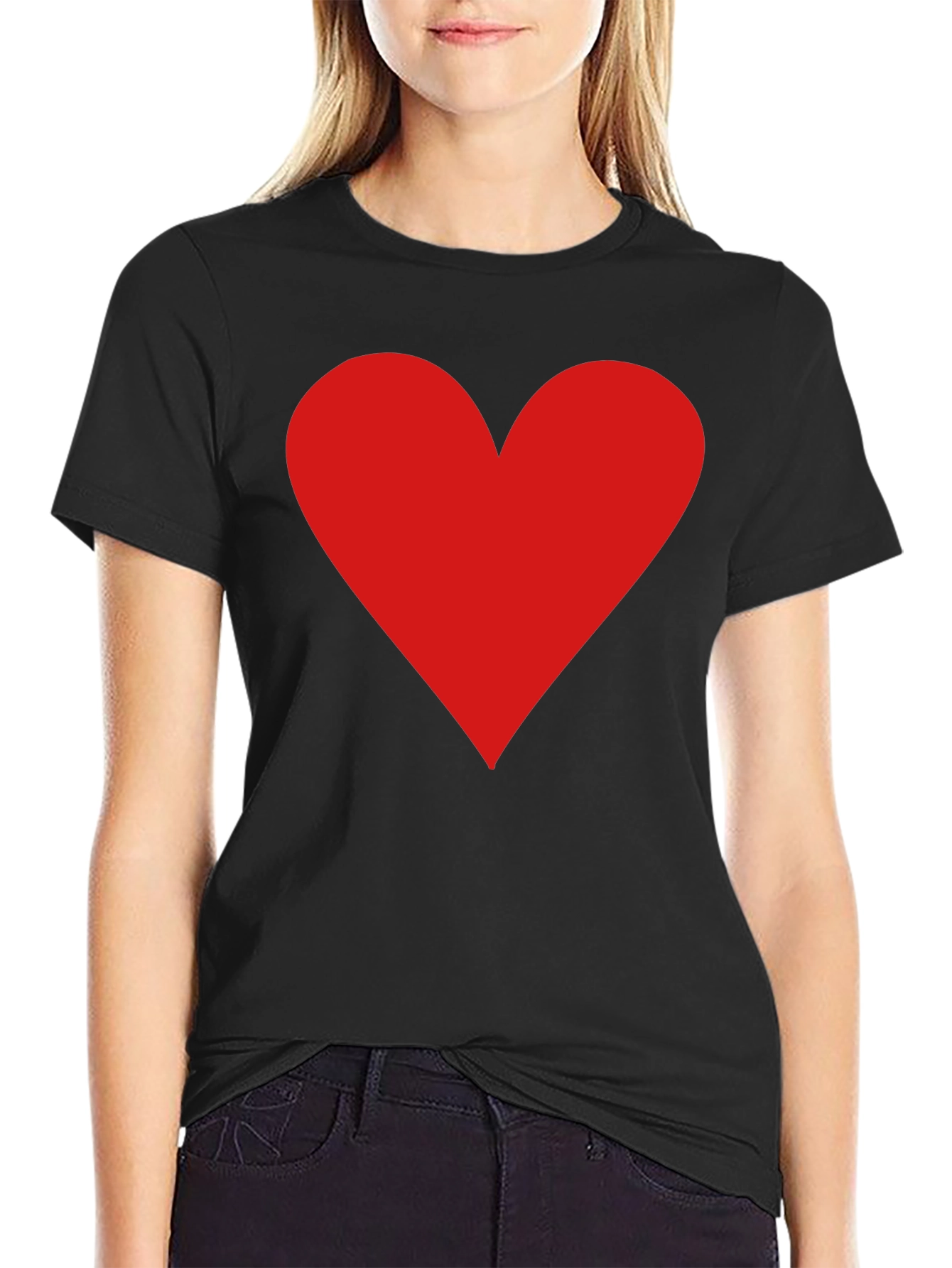 Red Heart Graphic Print Black T-Shirt