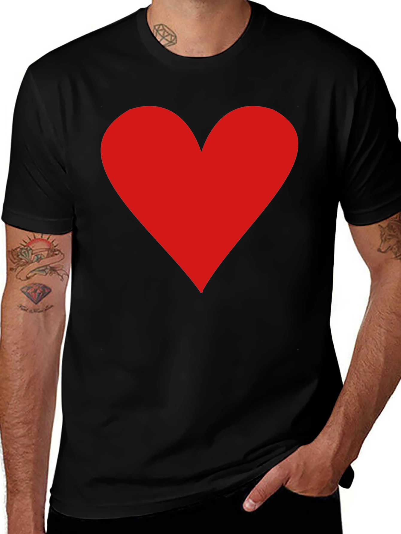 Red Heart Graphic Print Black T-Shirt