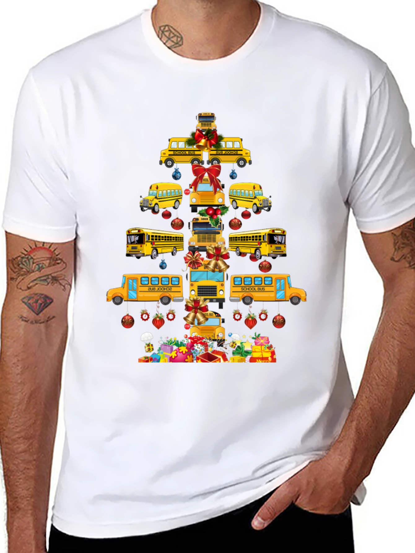 Festive School Bus Christmas Tree T-Shirt