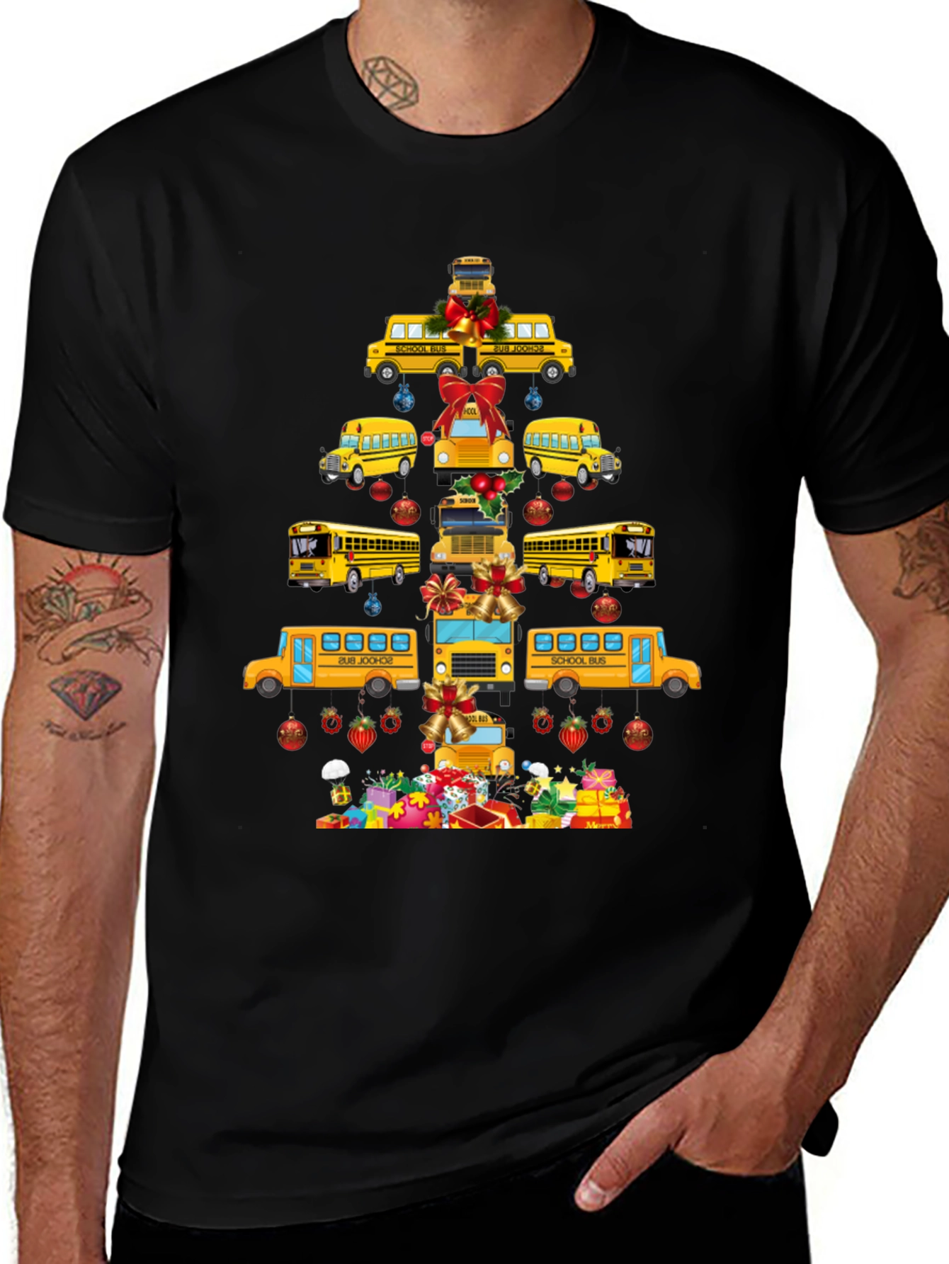Festive School Bus Christmas Tree T-Shirt