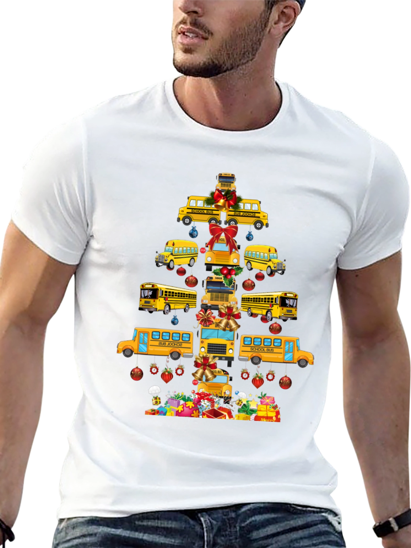 Festive School Bus Christmas Tree T-Shirt