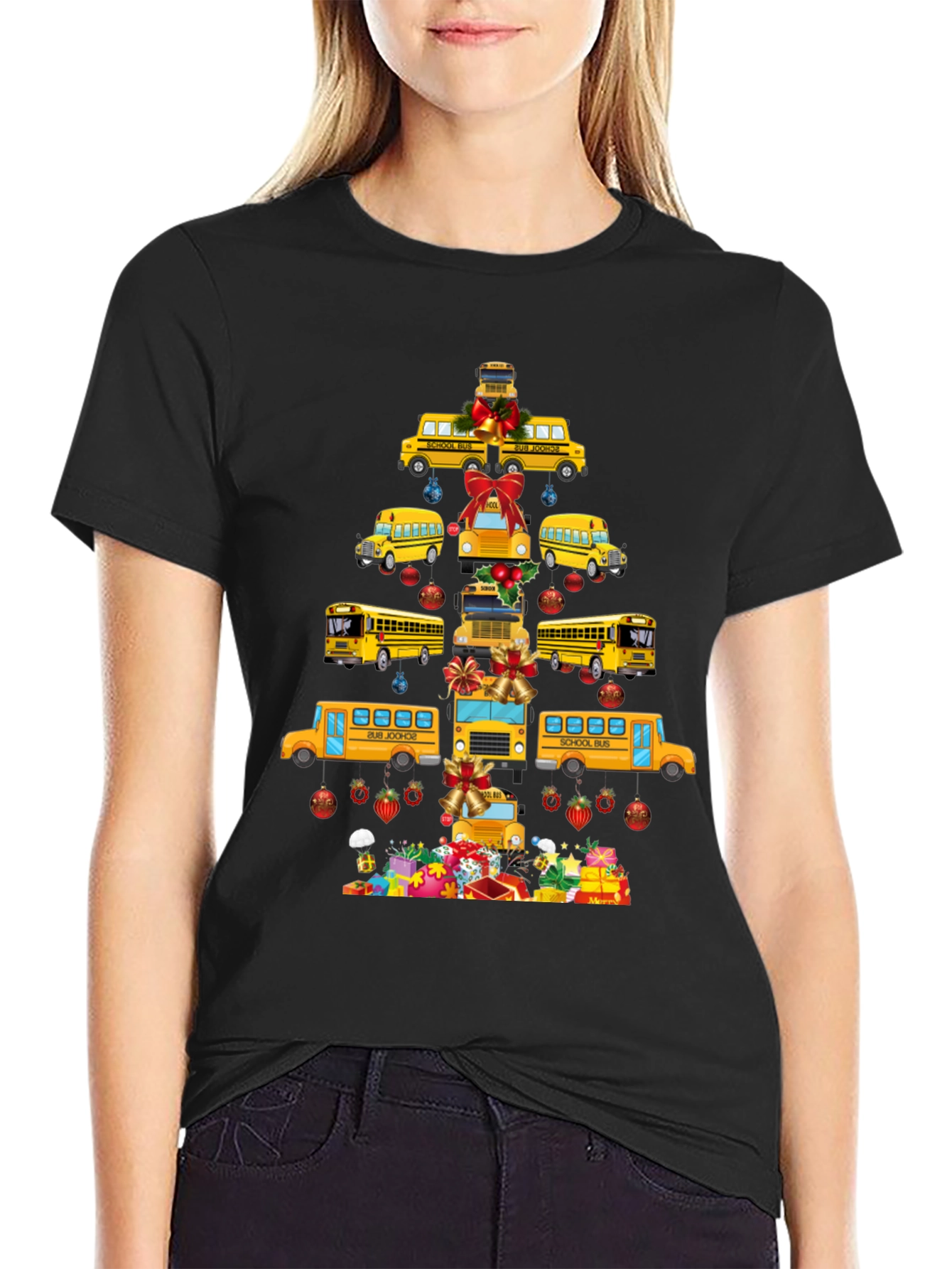 Festive School Bus Christmas Tree T-Shirt