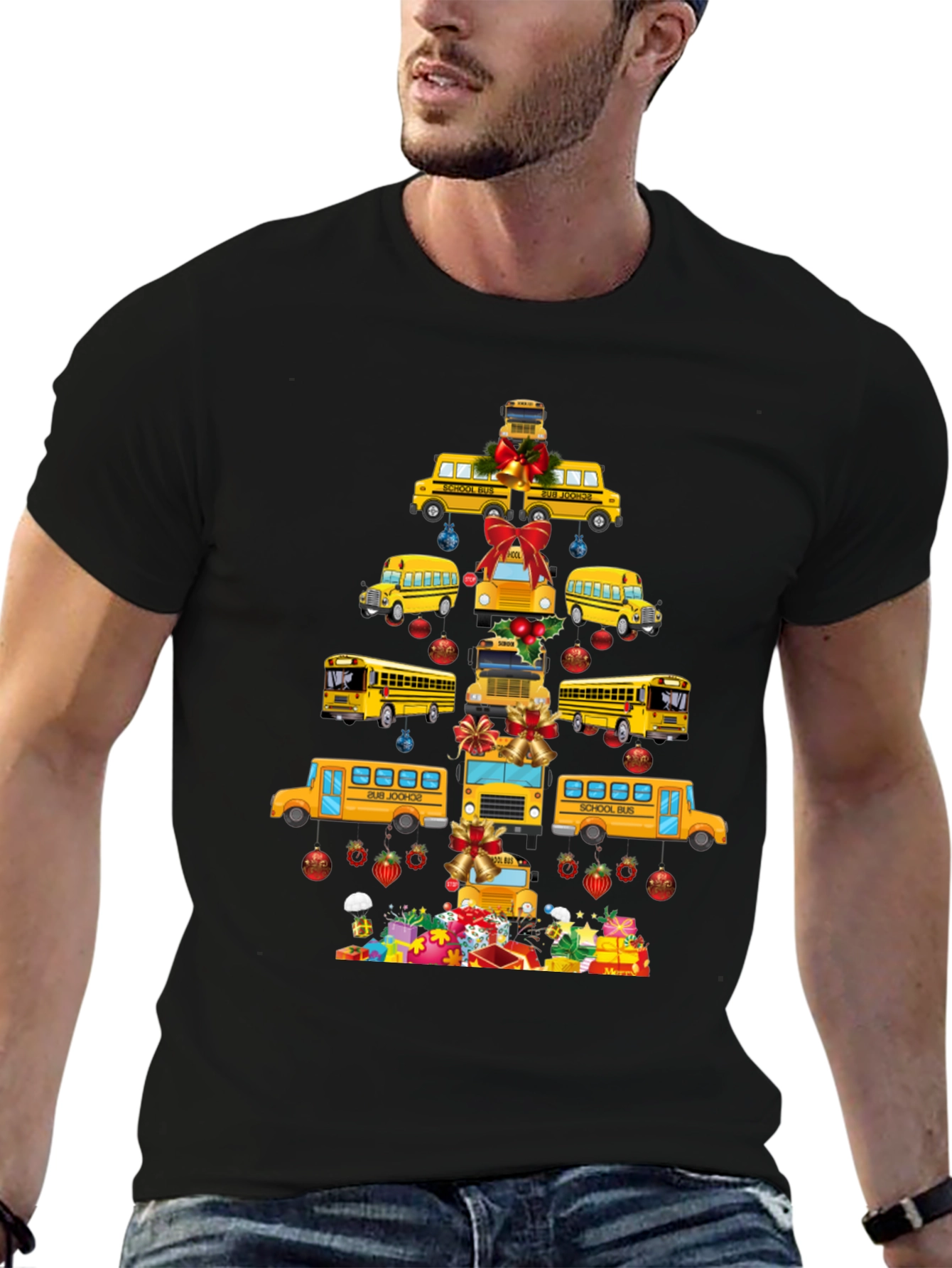 Festive School Bus Christmas Tree T-Shirt