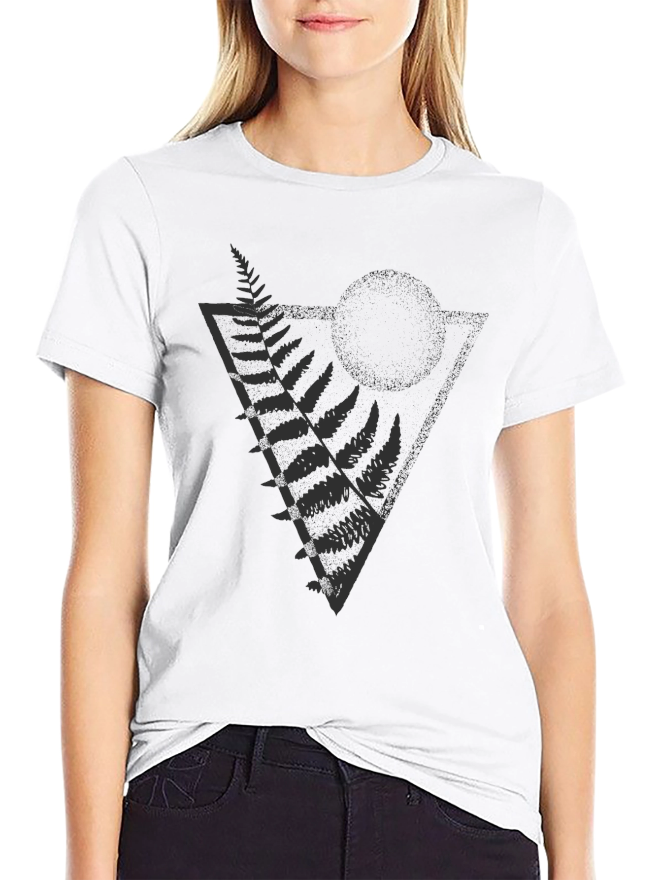 Geometric Fern Print Black T-Shirt