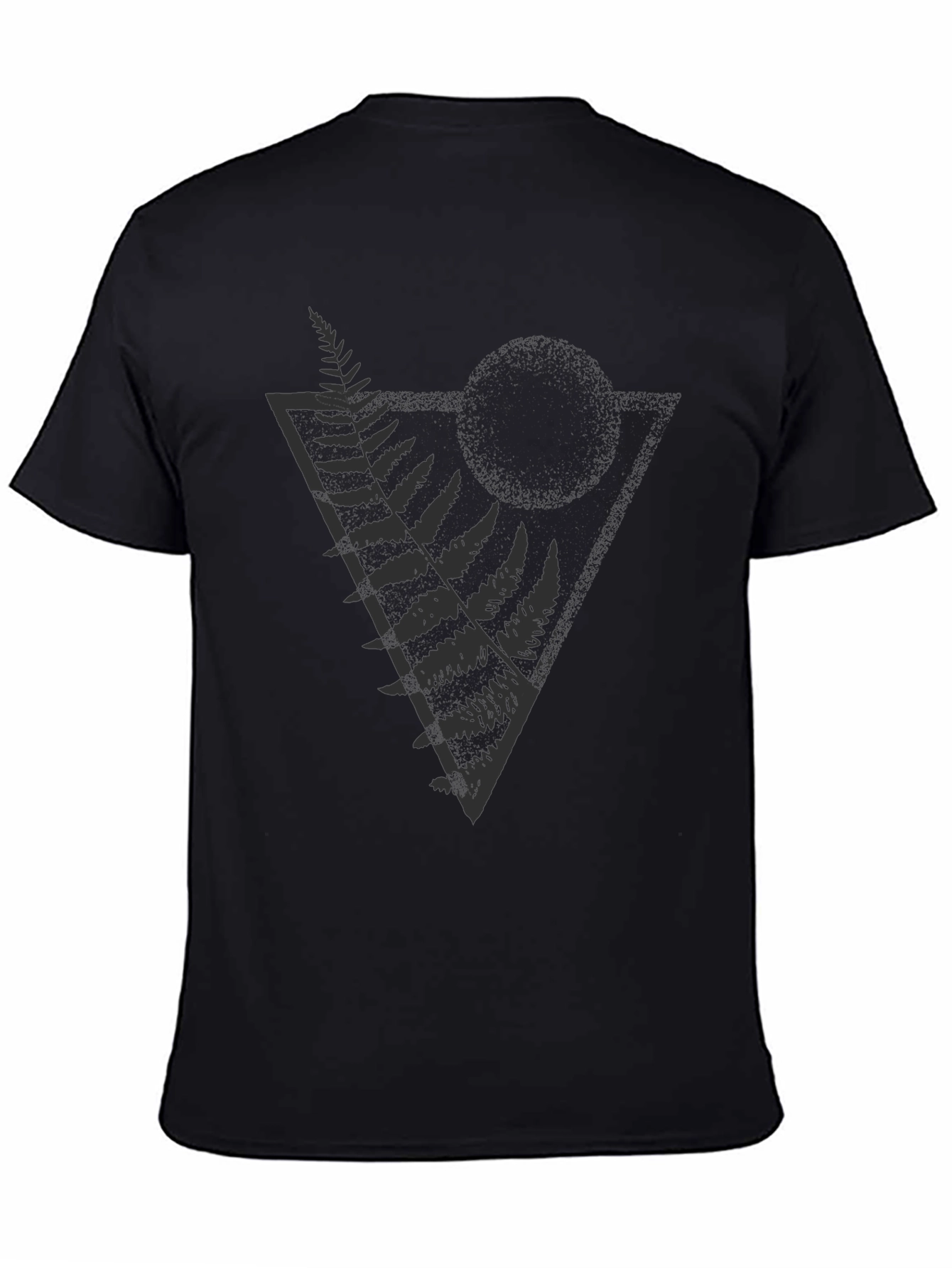 Geometric Fern Print Black T-Shirt