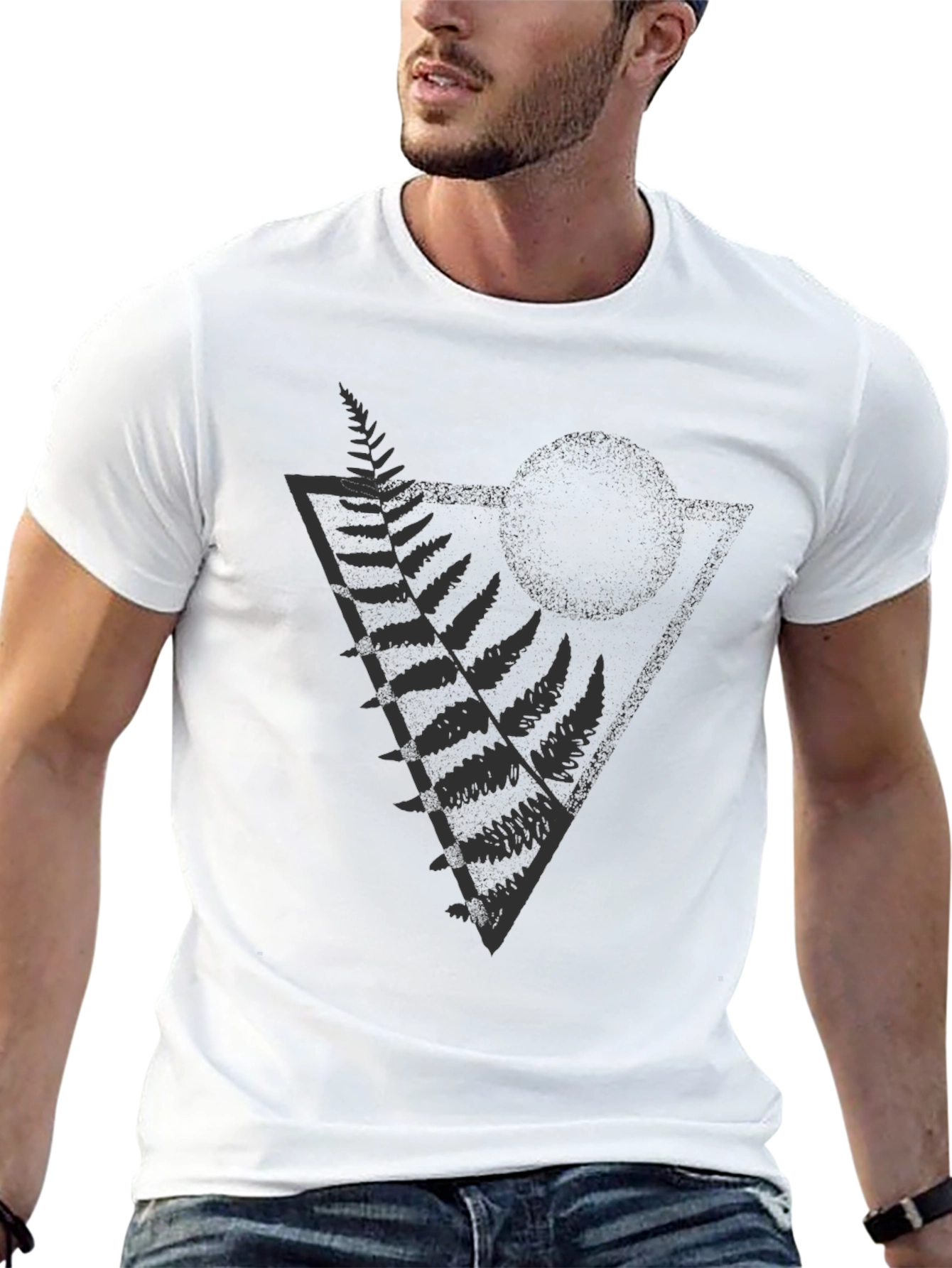 Geometric Fern Print Black T-Shirt