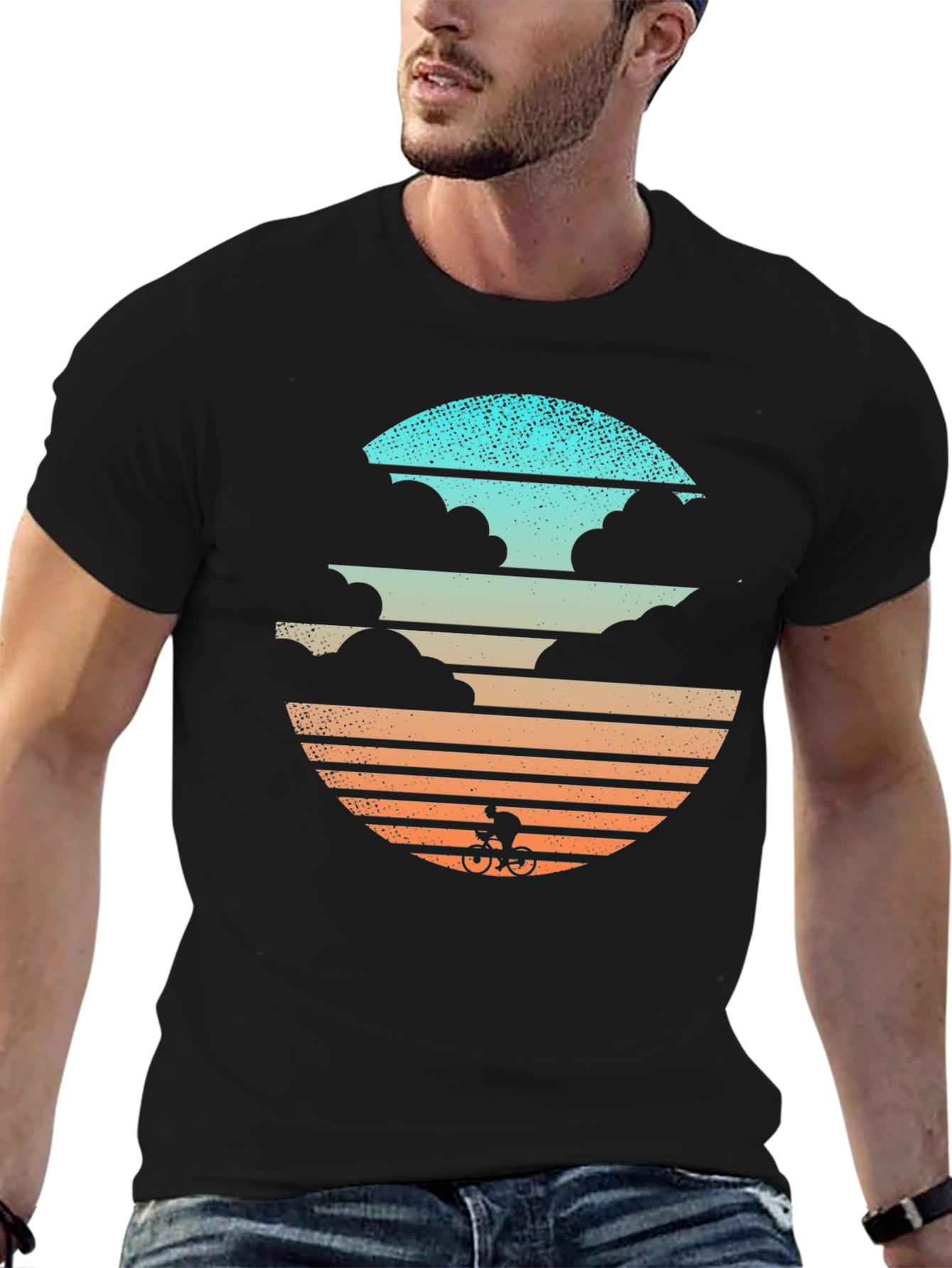 Retro Sunset Cyclist Graphic T-Shirt