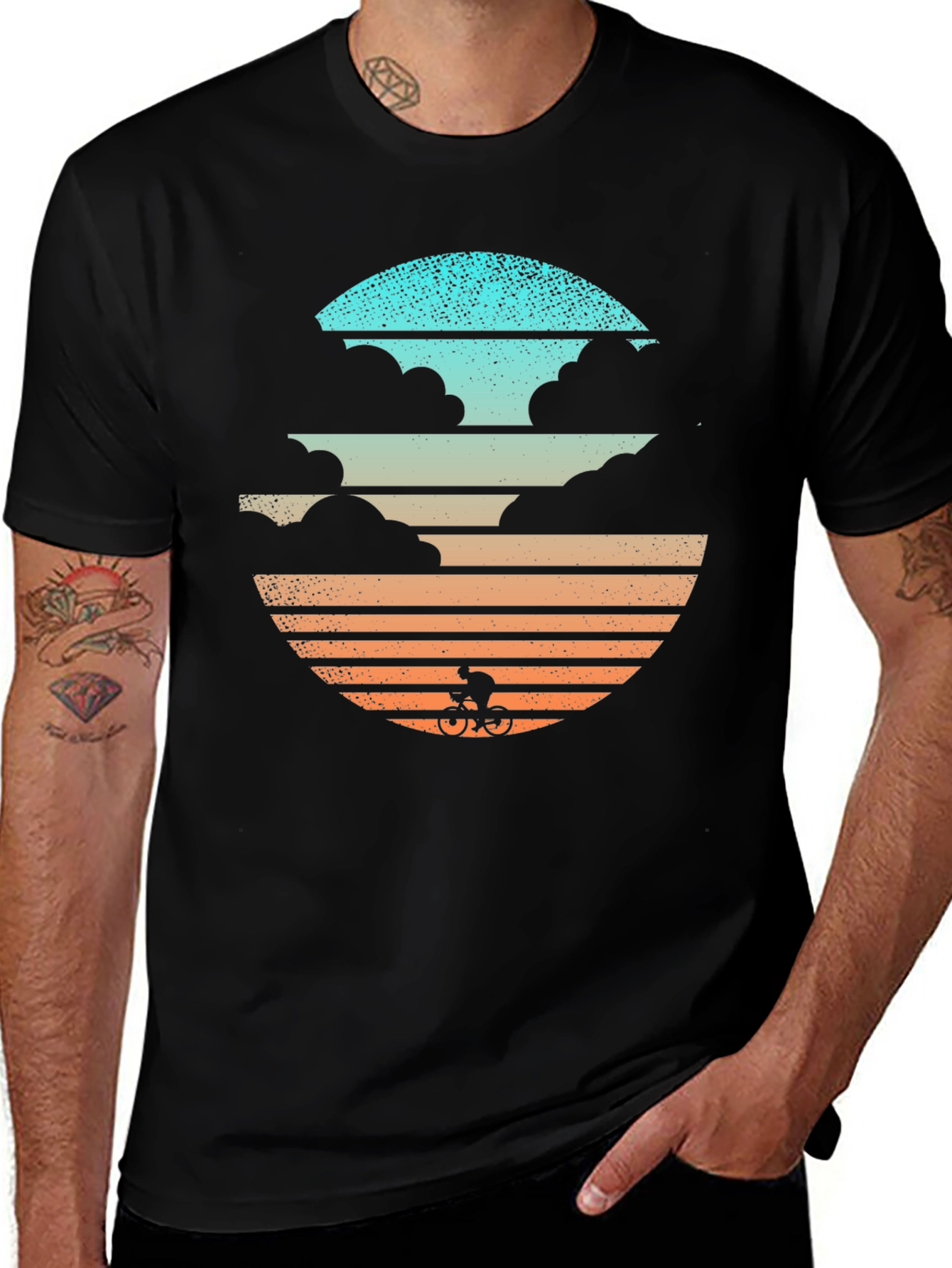Retro Sunset Cyclist Graphic T-Shirt