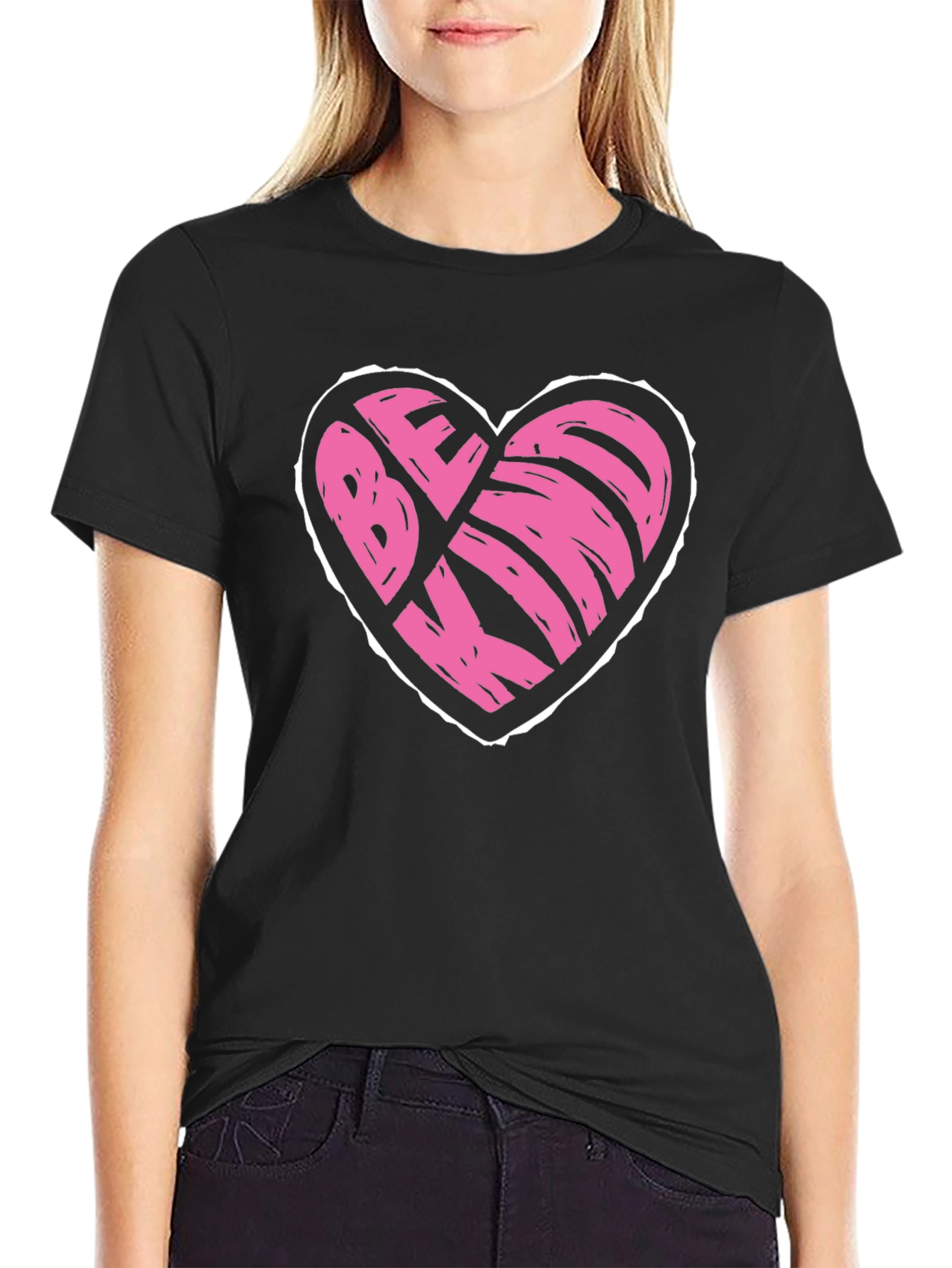 Be Kind Heart Graphic T-Shirt - Black
