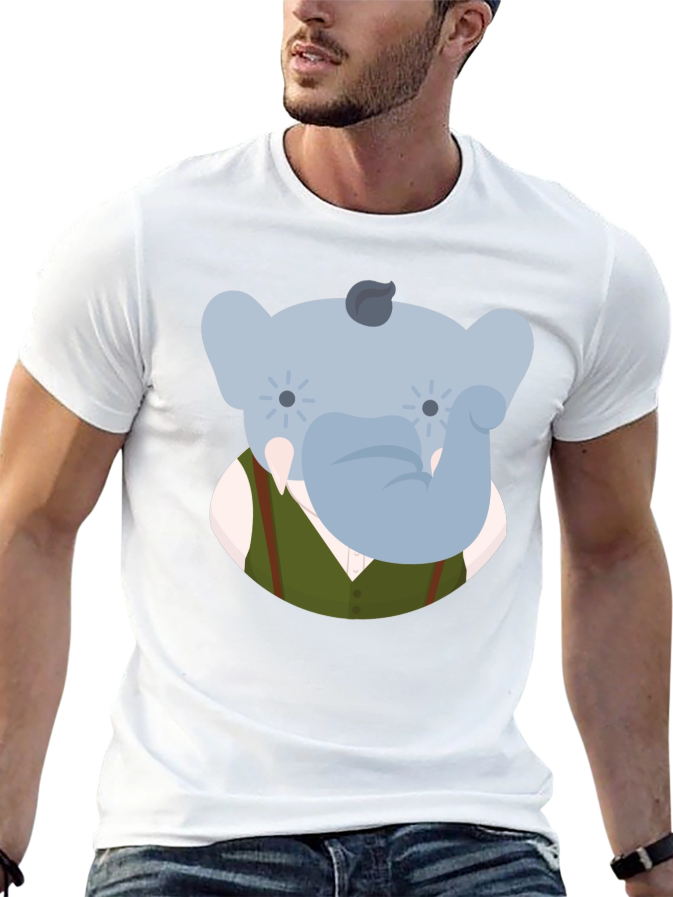 Elephant Character Graphic Print Black T-Shirt