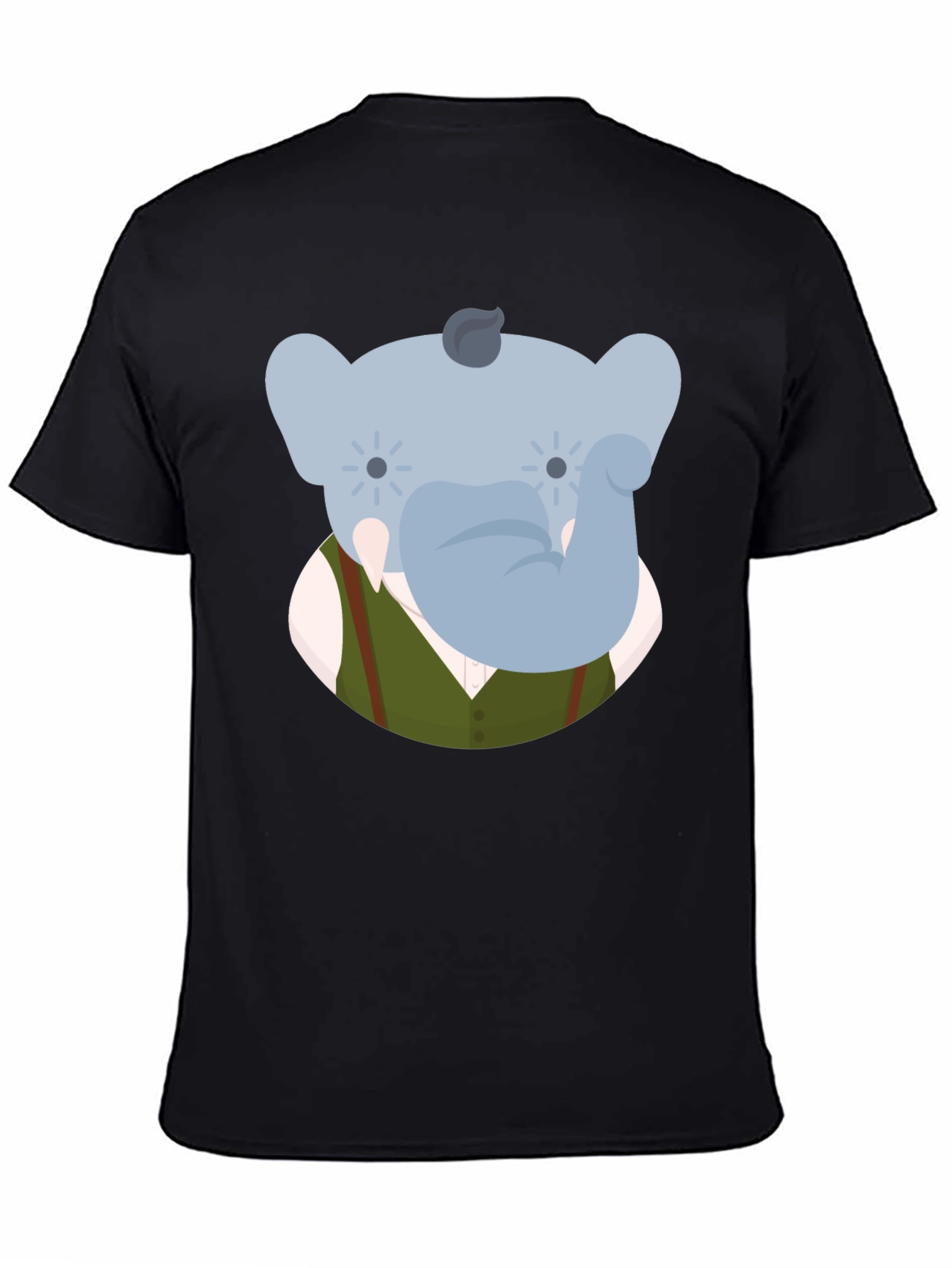 Elephant Character Graphic Print Black T-Shirt