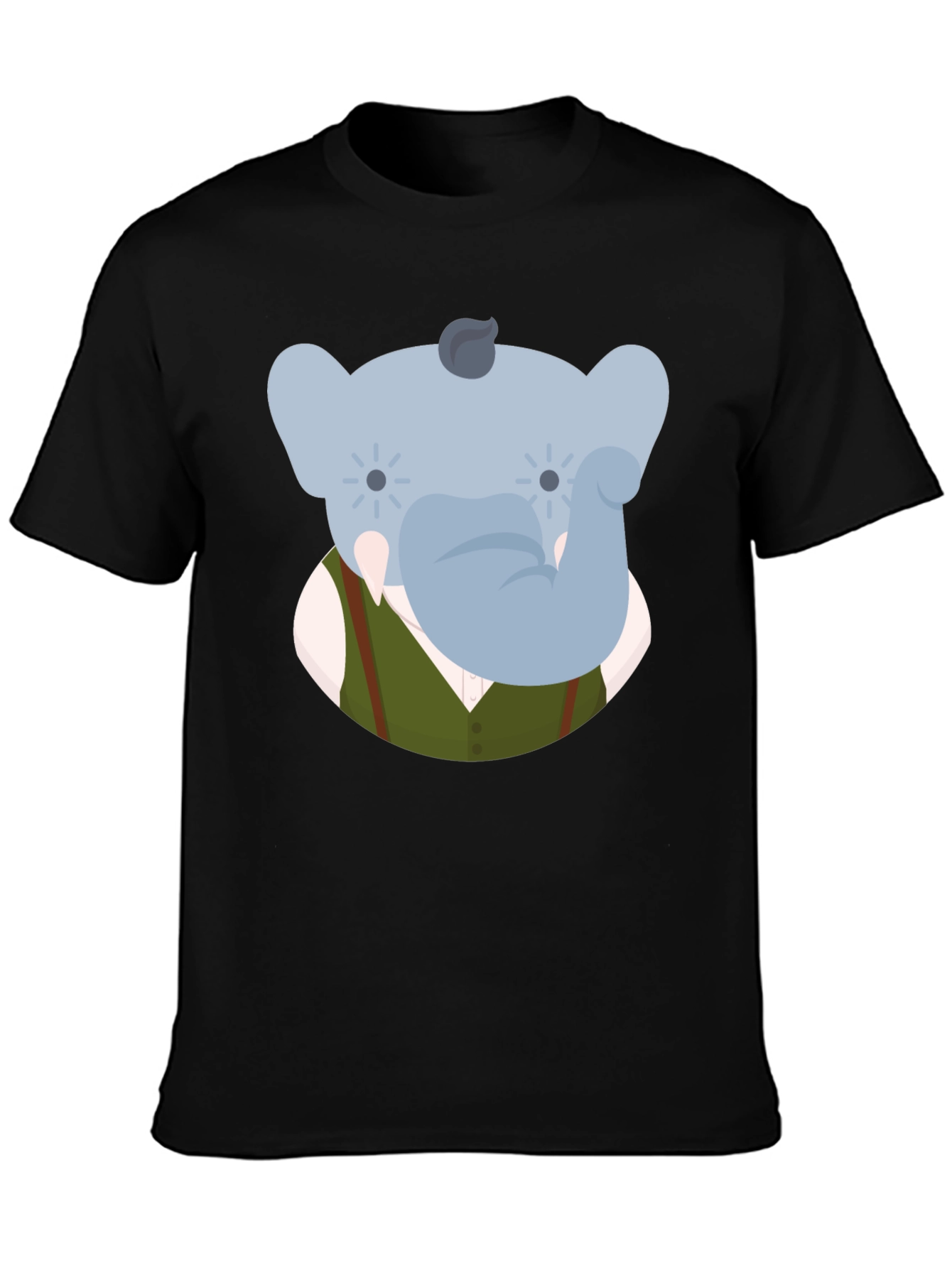 Elephant Character Graphic Print Black T-Shirt