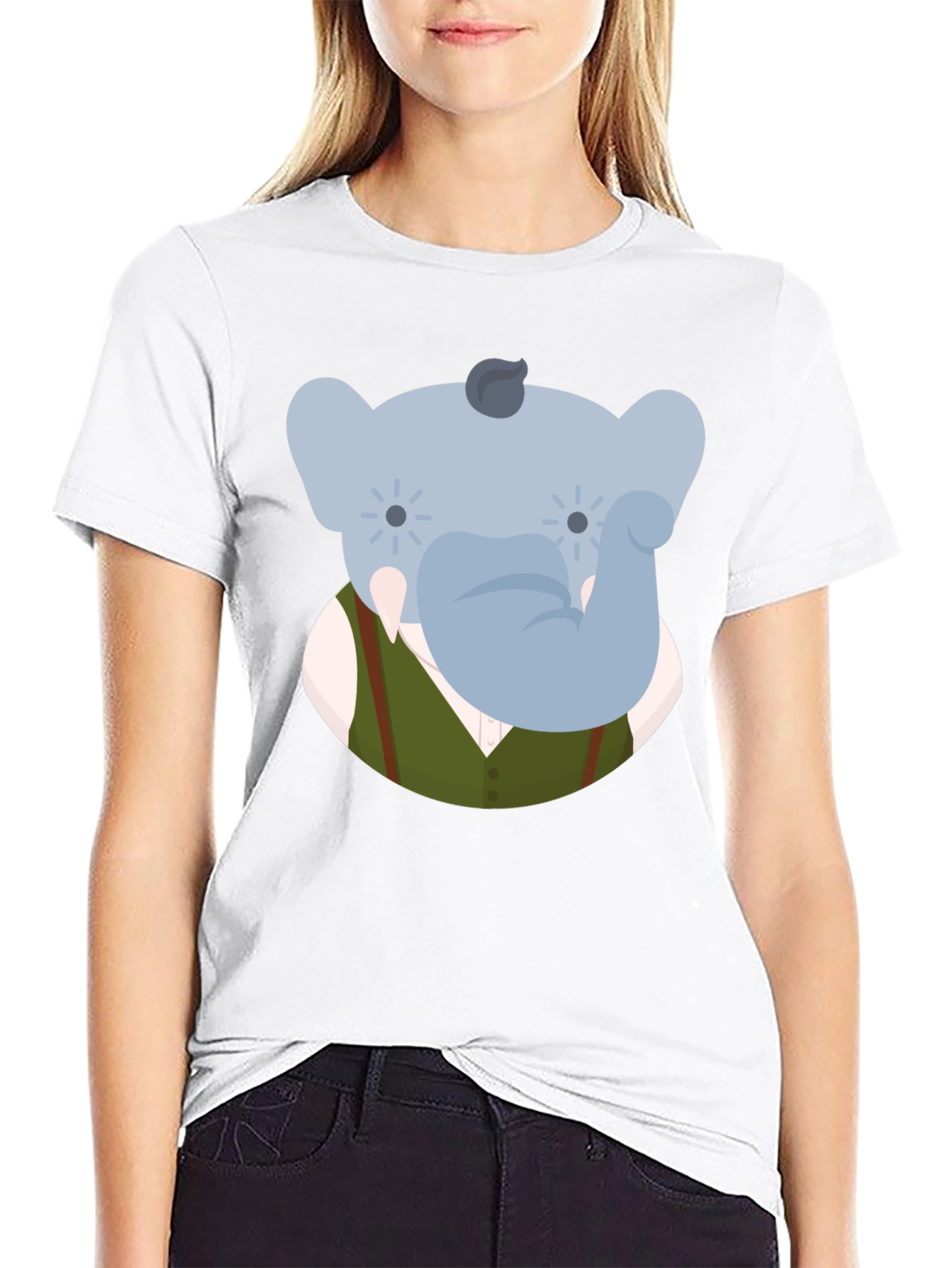 Elephant Character Graphic Print Black T-Shirt