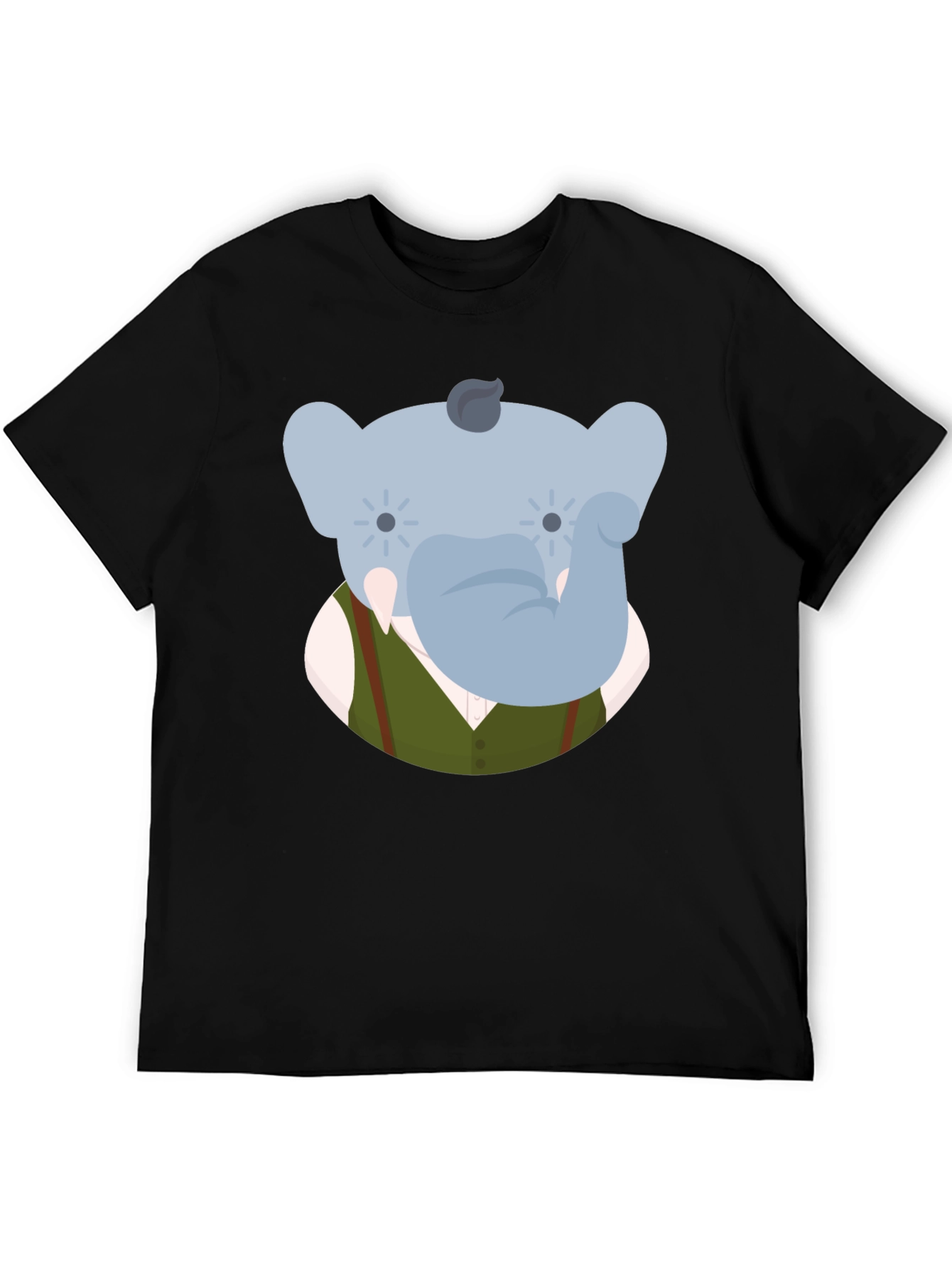 Elephant Character Graphic Print Black T-Shirt