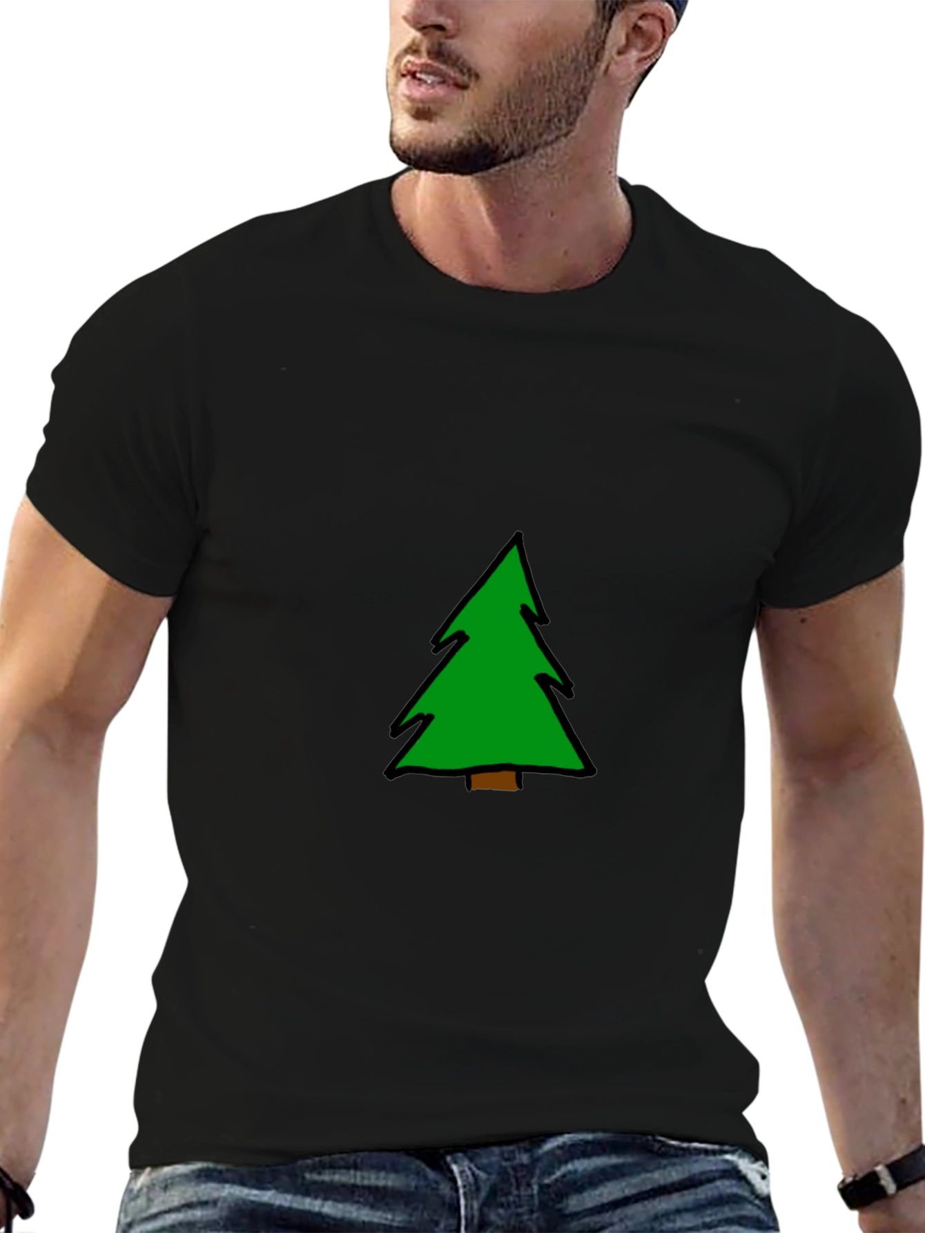 Christmas Tree Graphic Tee - Black Cotton Blend