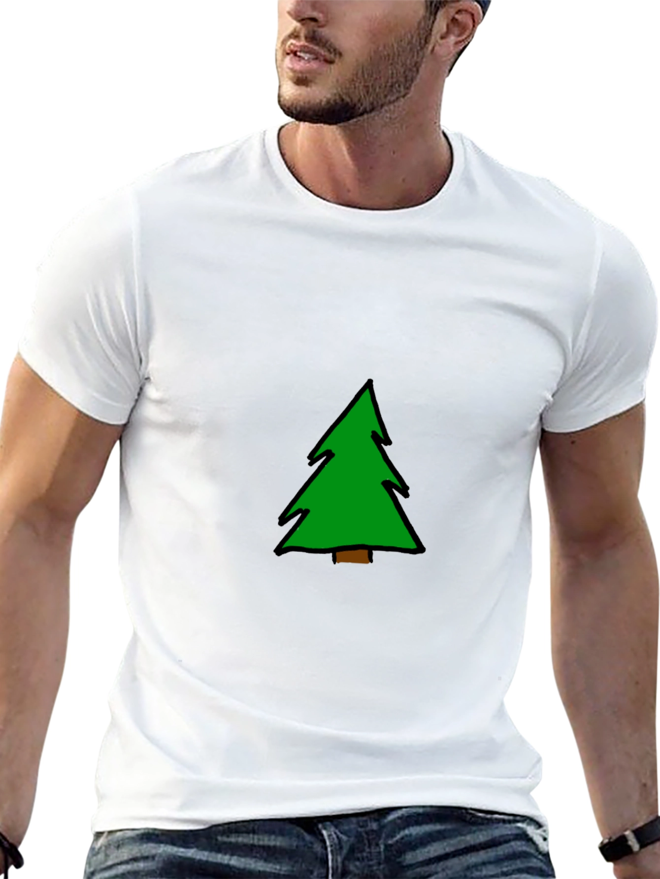 Christmas Tree Graphic Tee - Black Cotton Blend
