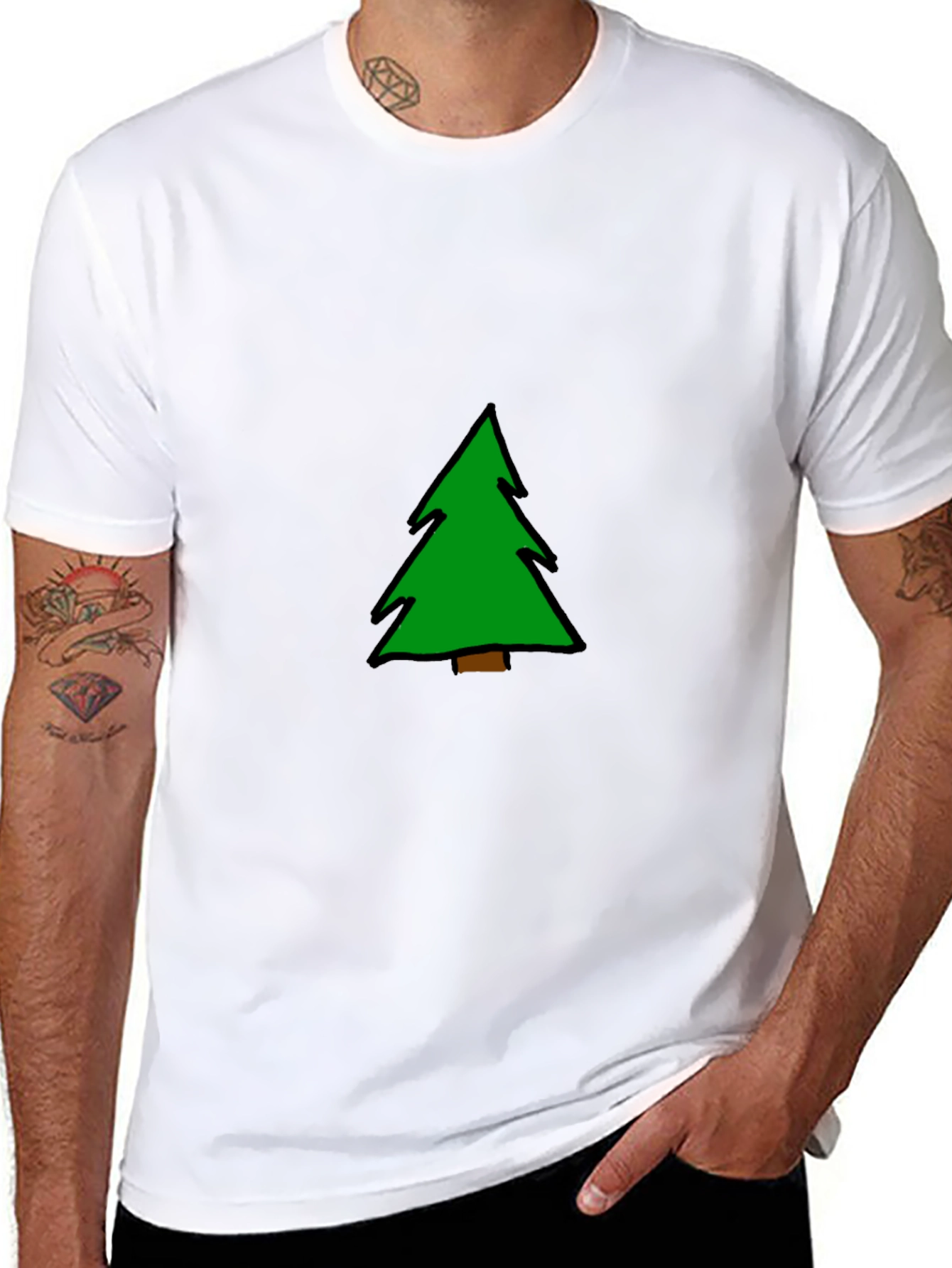 Christmas Tree Graphic Tee - Black Cotton Blend