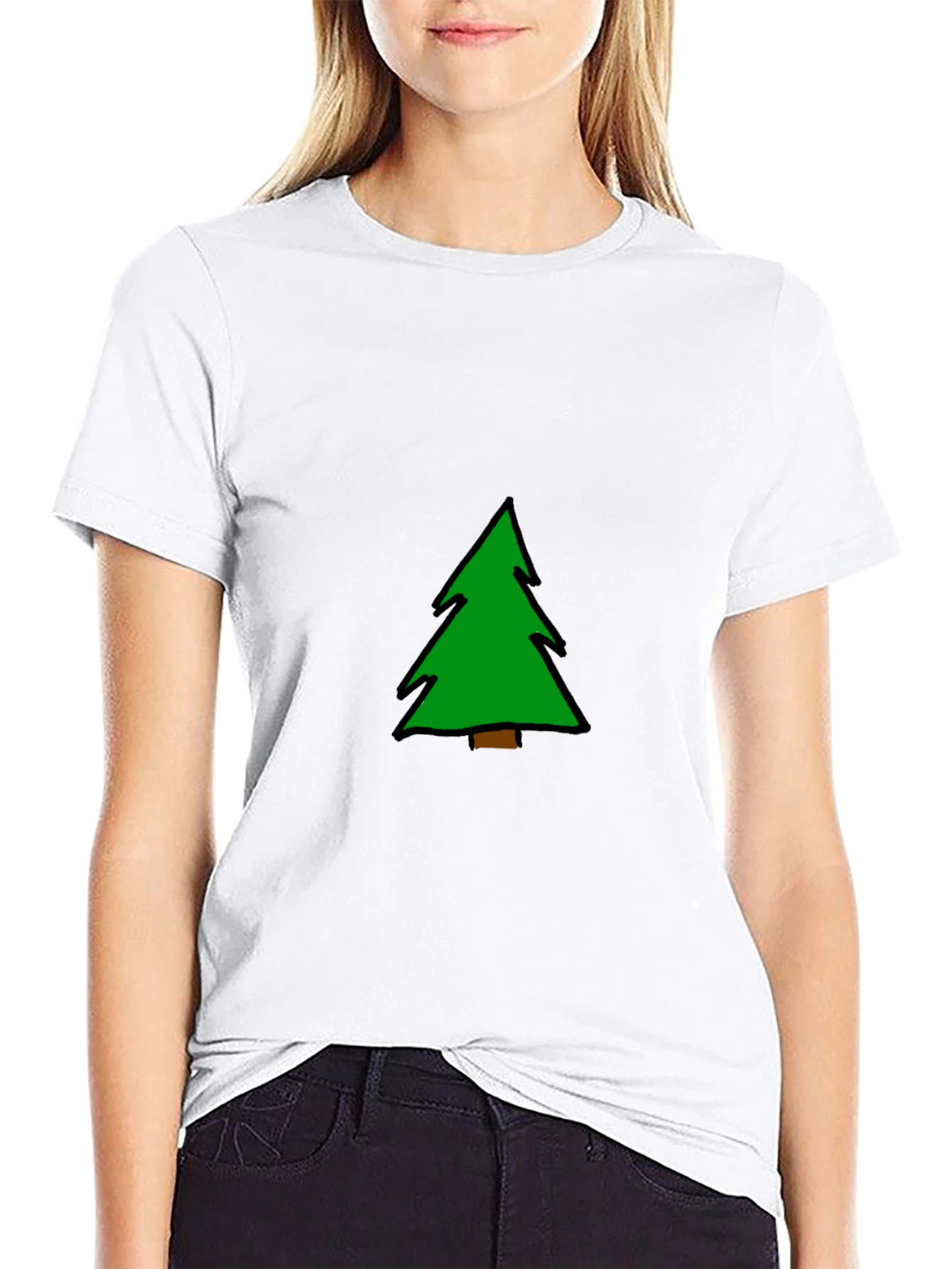 Christmas Tree Graphic Tee - Black Cotton Blend