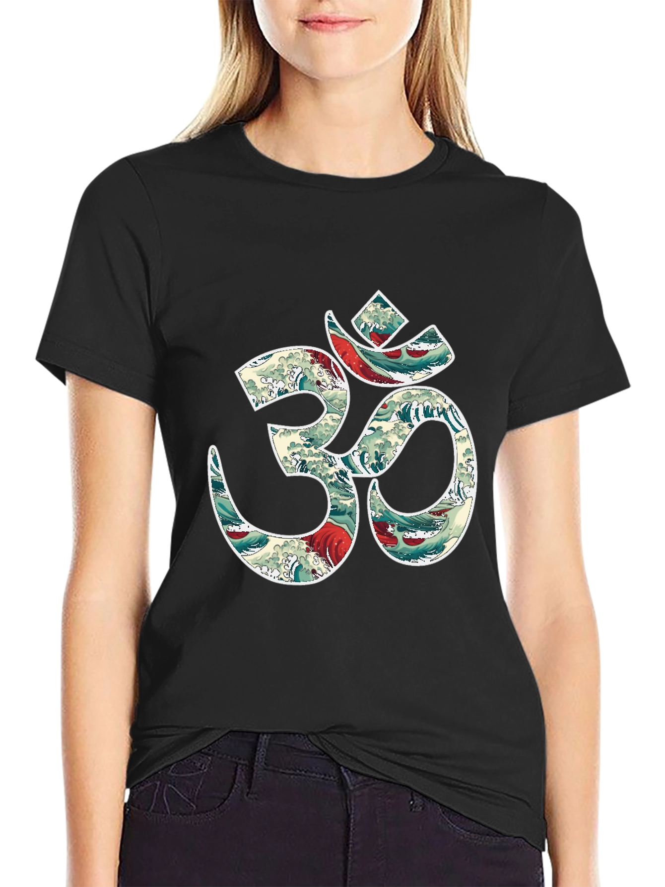 Om Symbol T-Shirt - Ocean Wave Design