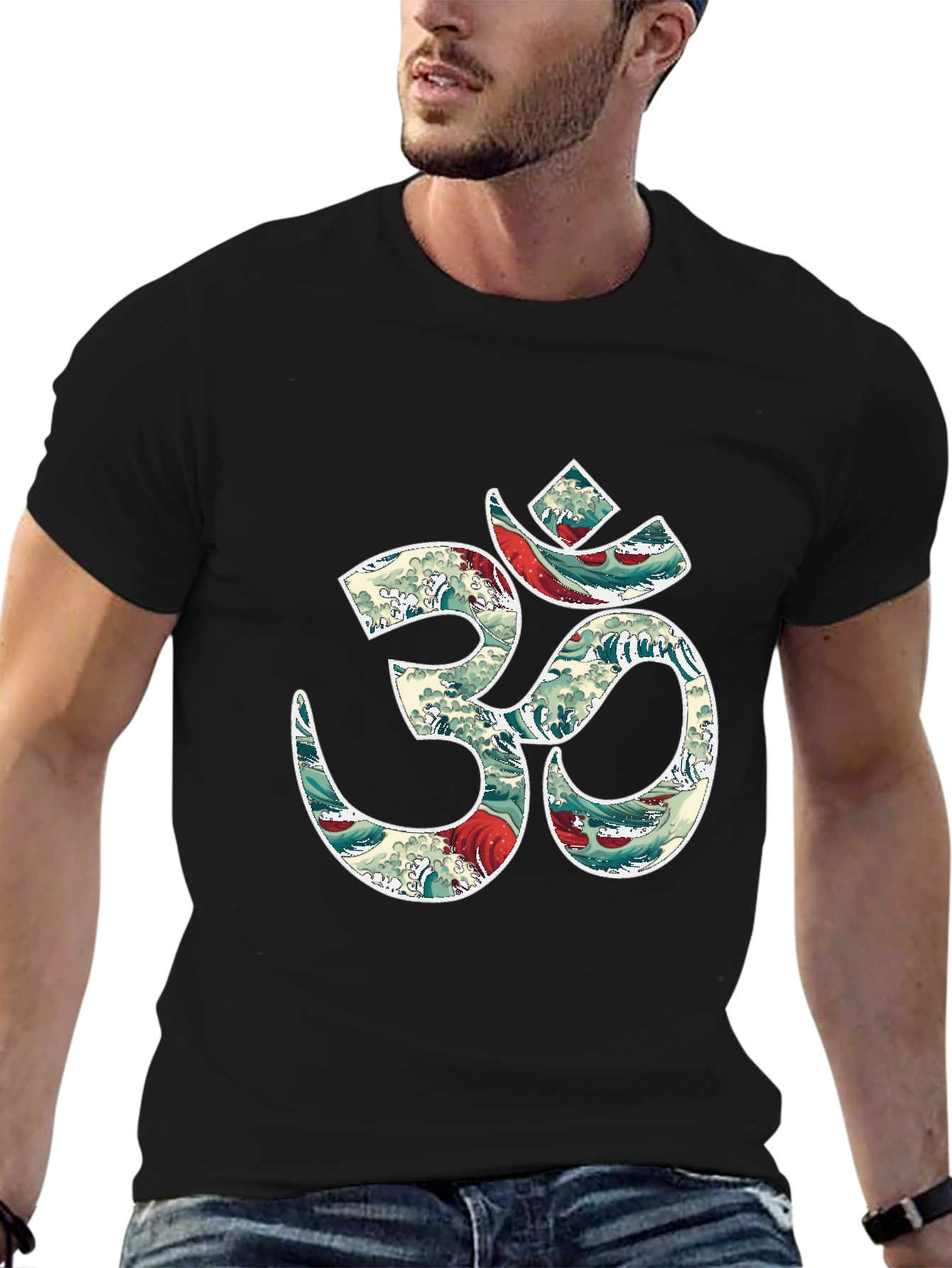 Om Symbol T-Shirt - Ocean Wave Design