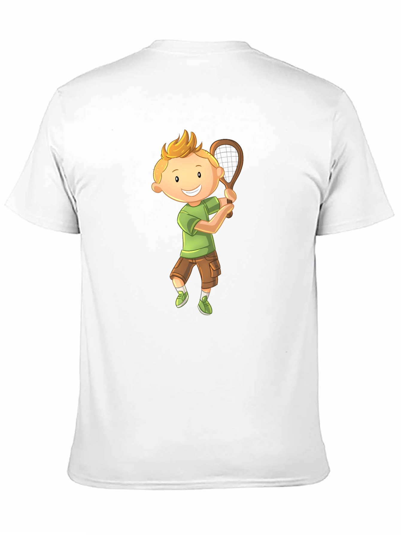 Cartoon Boy Playing Tennis Graphic T-Shirt